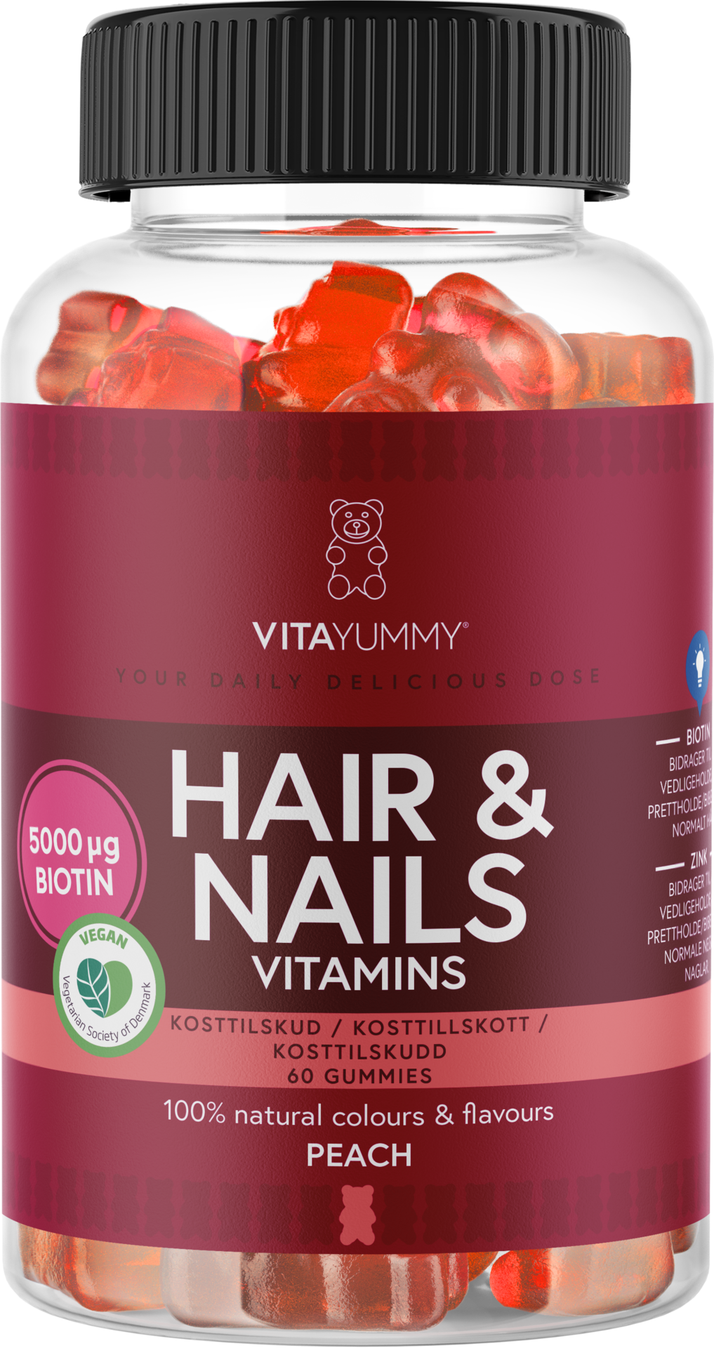 VitaYummy Hair & Nails Vitamins Peach 60 tuggtabletter