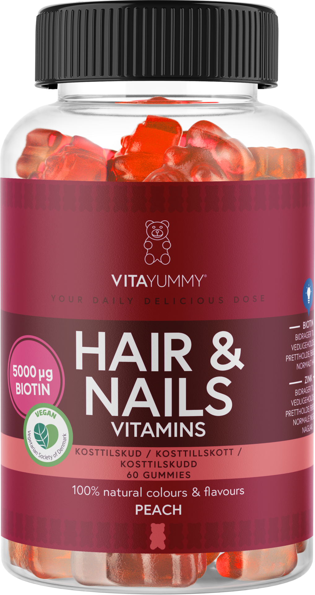 VitaYummy Hair & Nails Vitamins Peach 60 tuggtabletter