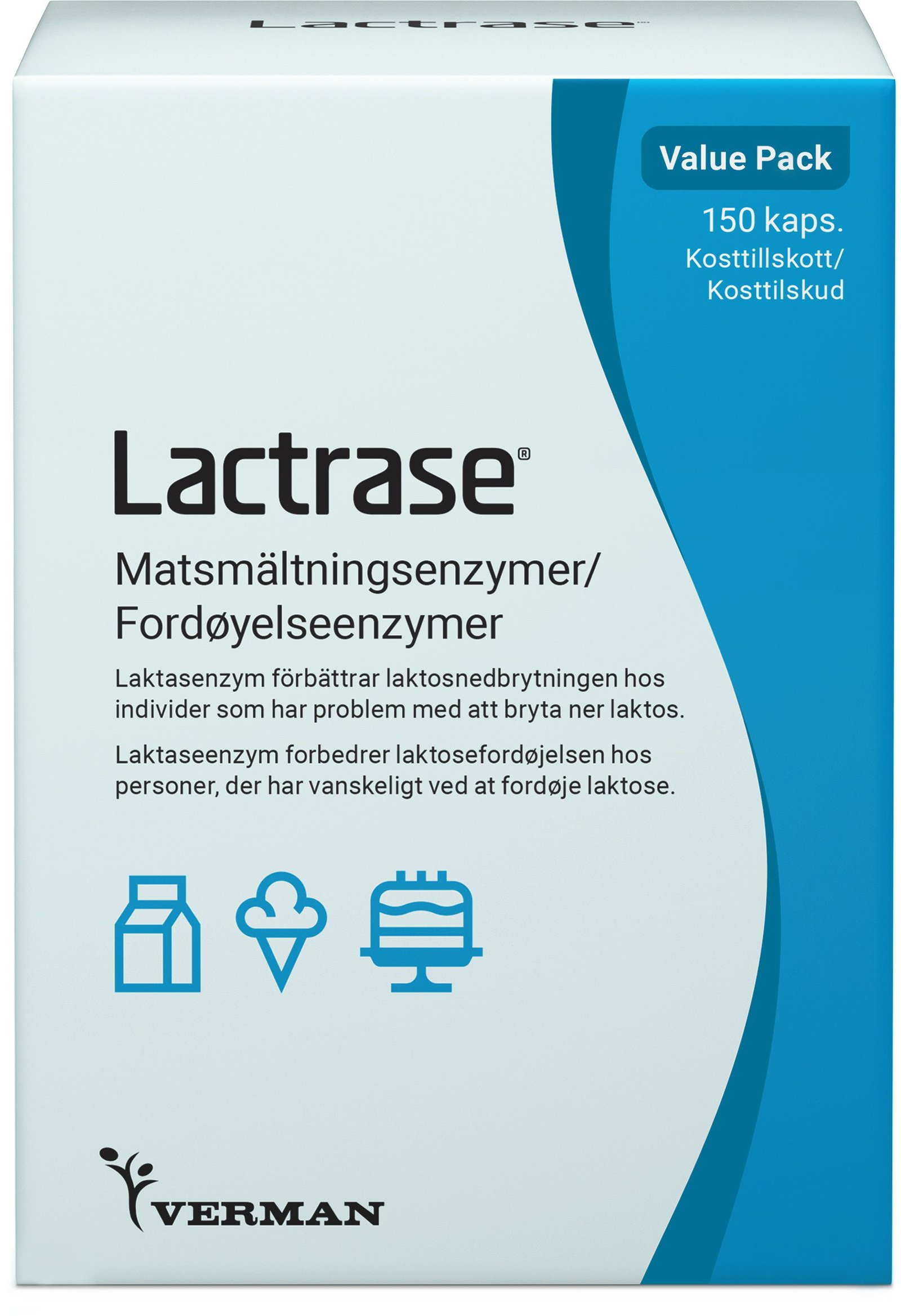 Verman Lactrase Matsmältningsenzymer 150 kapslar