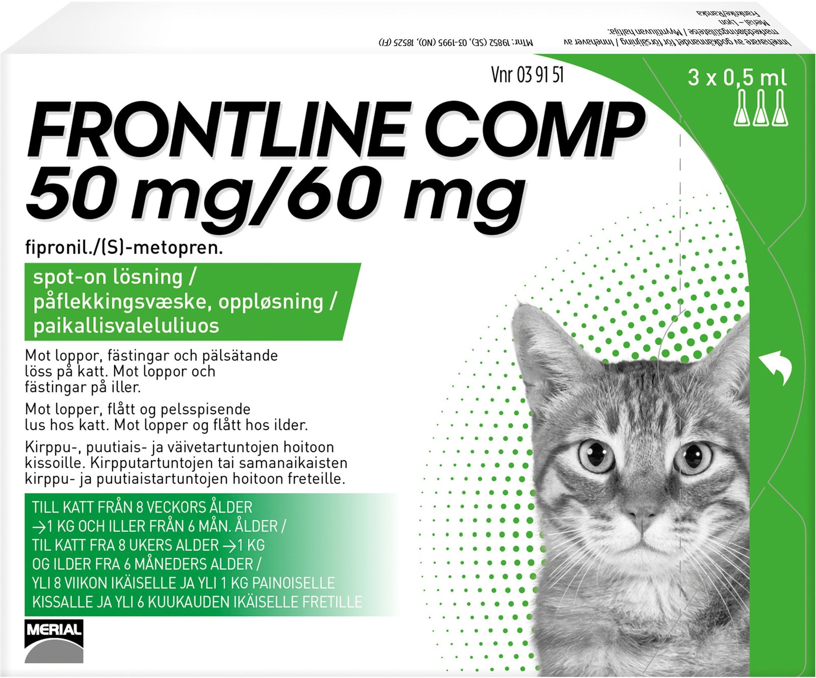 Frontline Comp Spot-on Lösning 50 mg/60 mg 3 x 0,5 ml