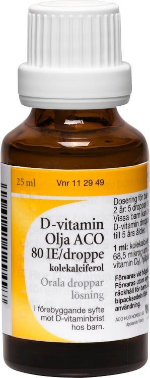 D-Vitamin Olja Aco Orala Droppar 80 Ie/Droppe För Barn Mot D-Vitaminbrist 25 ml
