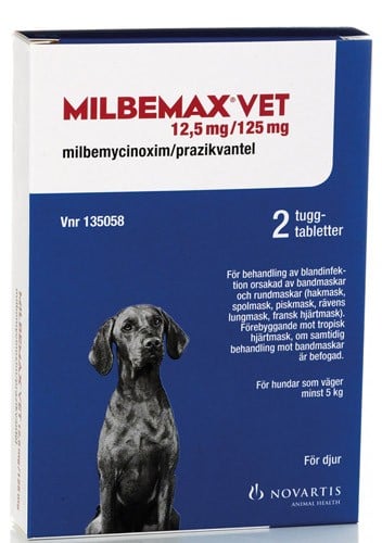 Milbemax Vet. tuggtablett 12,5 mg/125 mg, 2 st