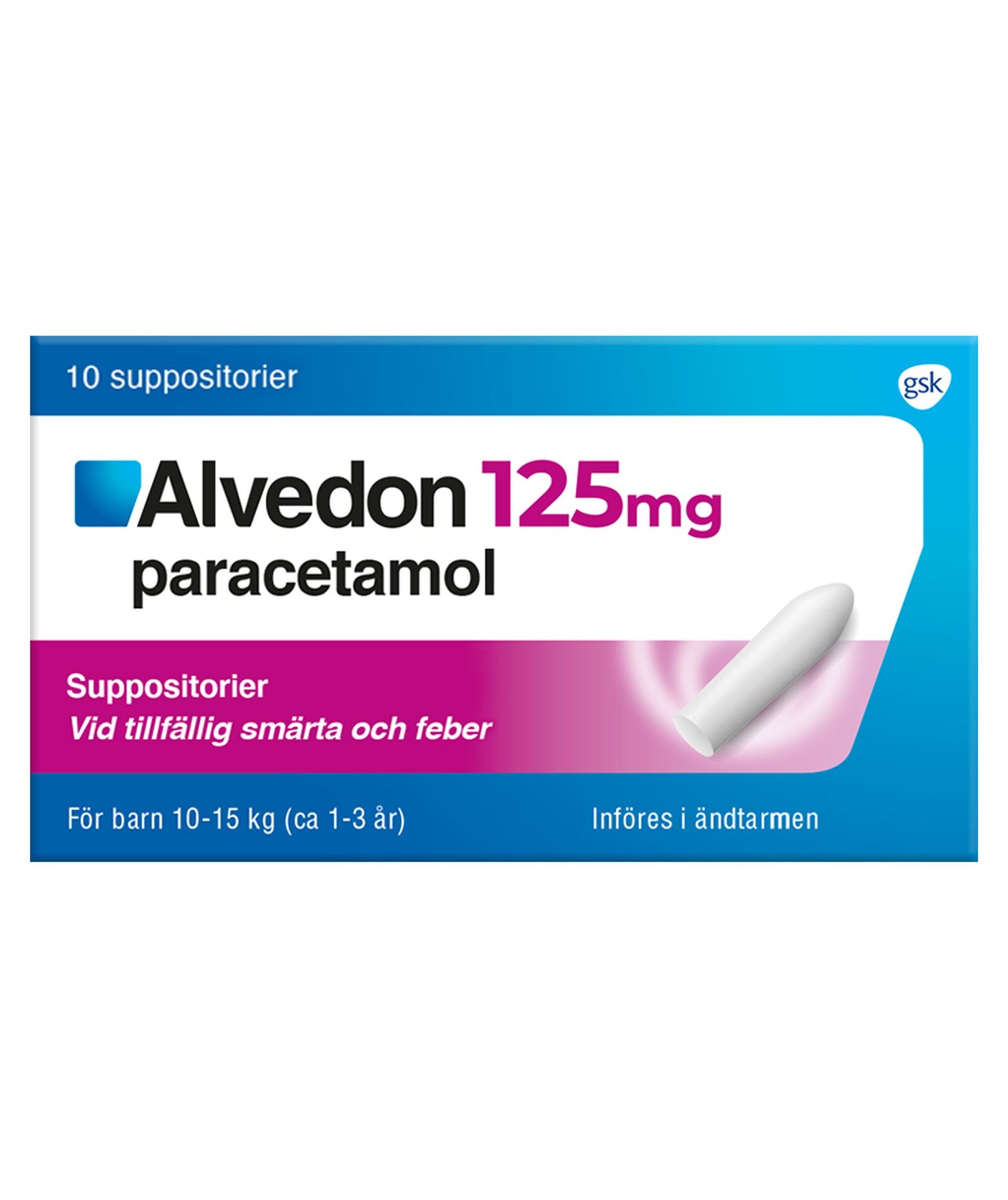 Alvedon Suppositorium 125mg paracetamol (för barn 10-15 kg) 10 st