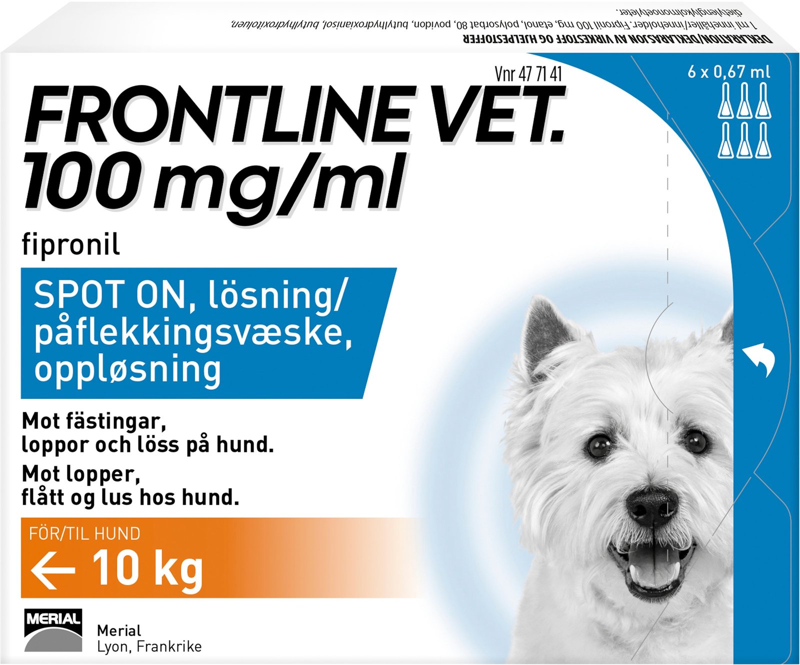 Frontline Vet 100 mg/ml Spot-on För Hund 6 x 0,67 ml
