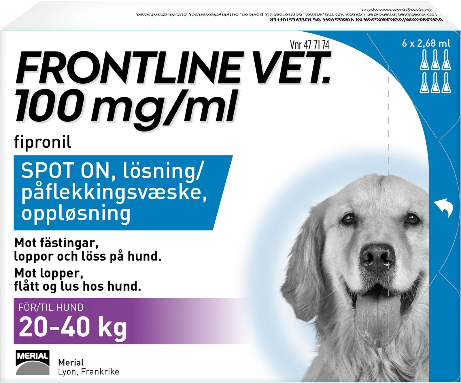 Frontline vet. spot-on, lösning 100 mg/ml, 6 x 2,68 ml