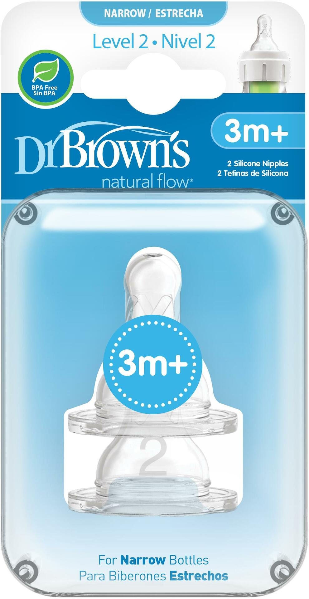 Dr.Brown´s  Level 2 Silicone NN Nipple +3 Månader 2 st