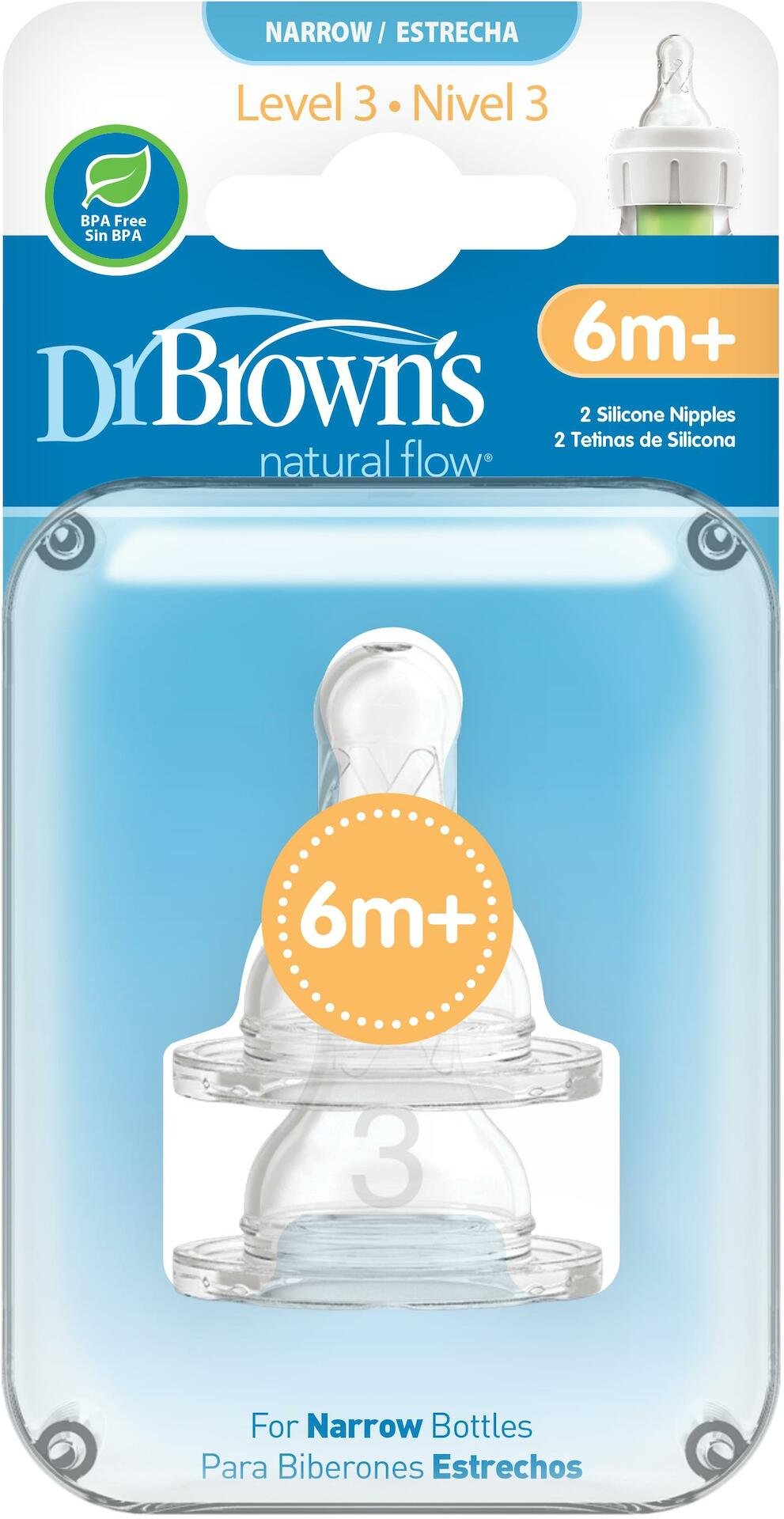 Dr.Brown´s  Level 3 Silicone NN Nippel 6m+  2 st