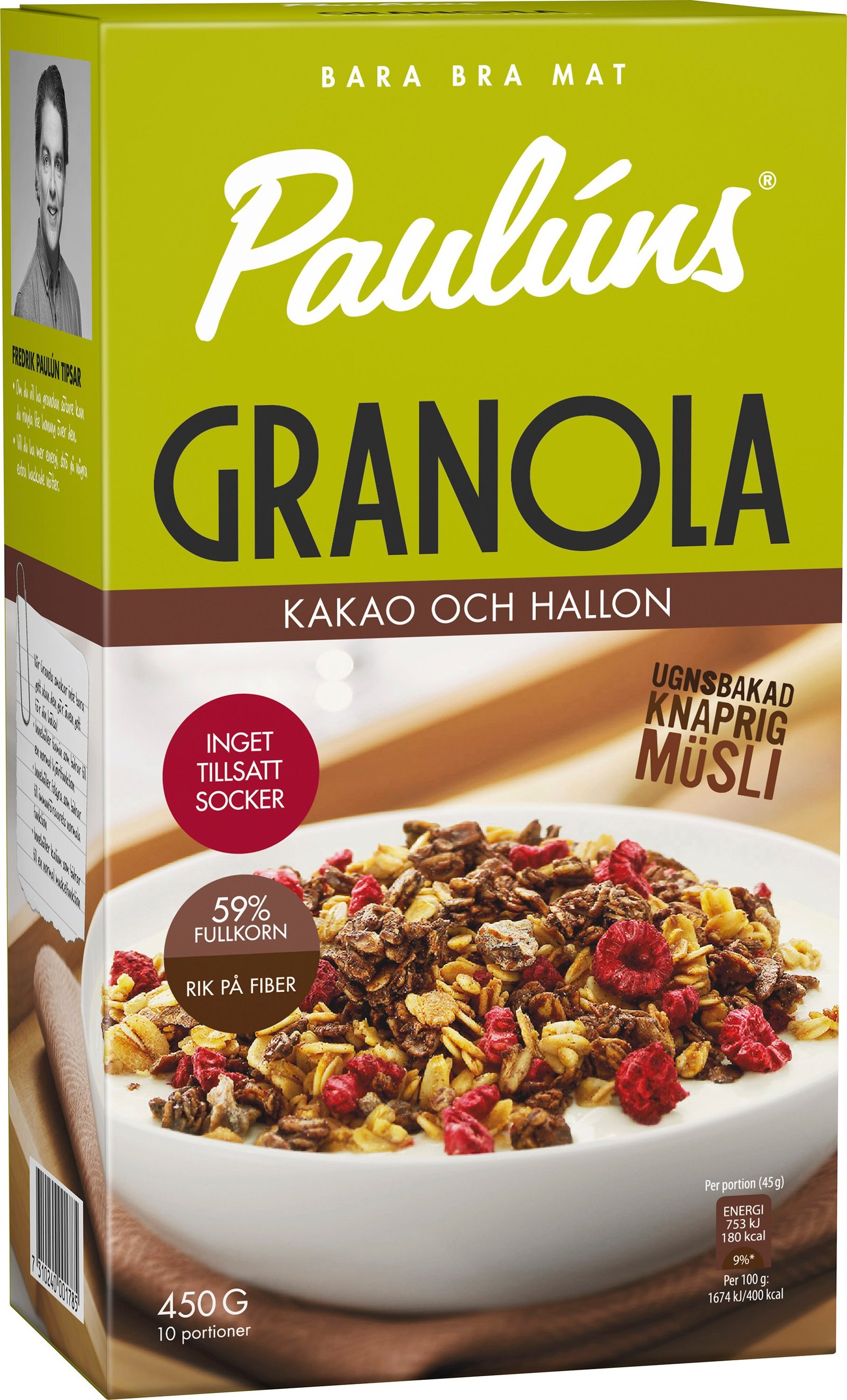 Paulúns Granola Kakao & Hallon 450 g