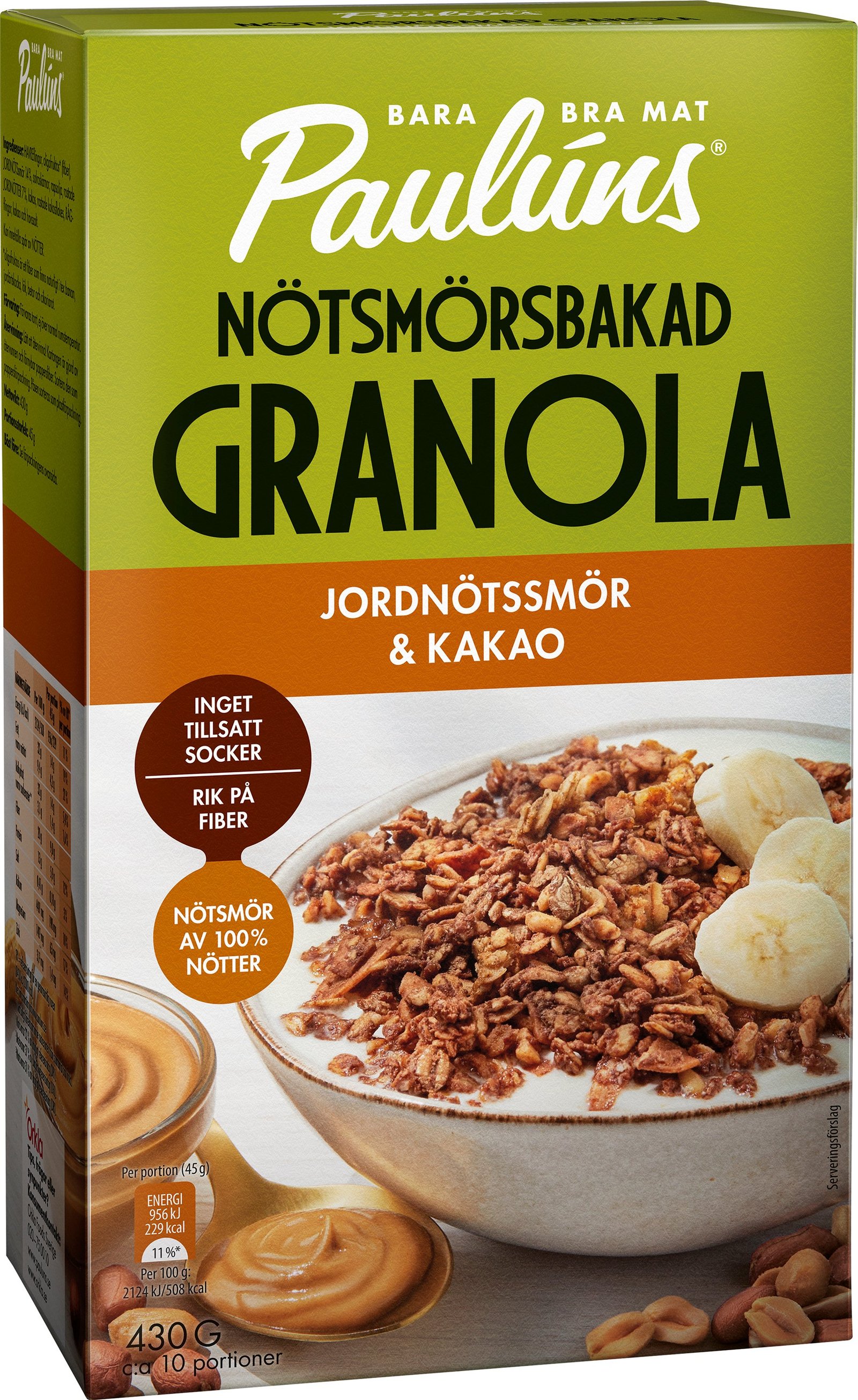 Paulúns Nötsmörsbakad Granola Jordnötssmör & Kakao 430 g