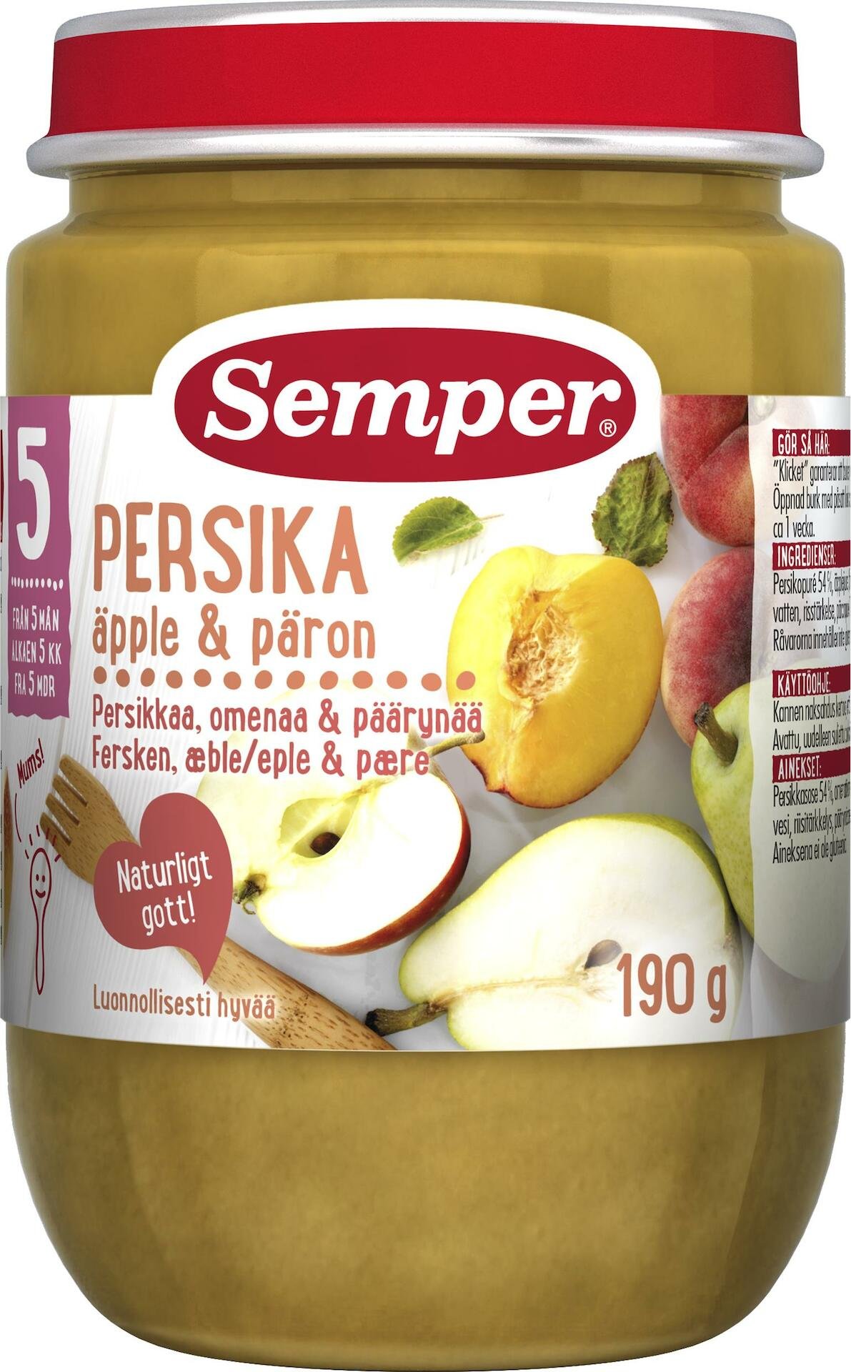 Semper Fruktpuré Persika, Äpple & Päron 190g