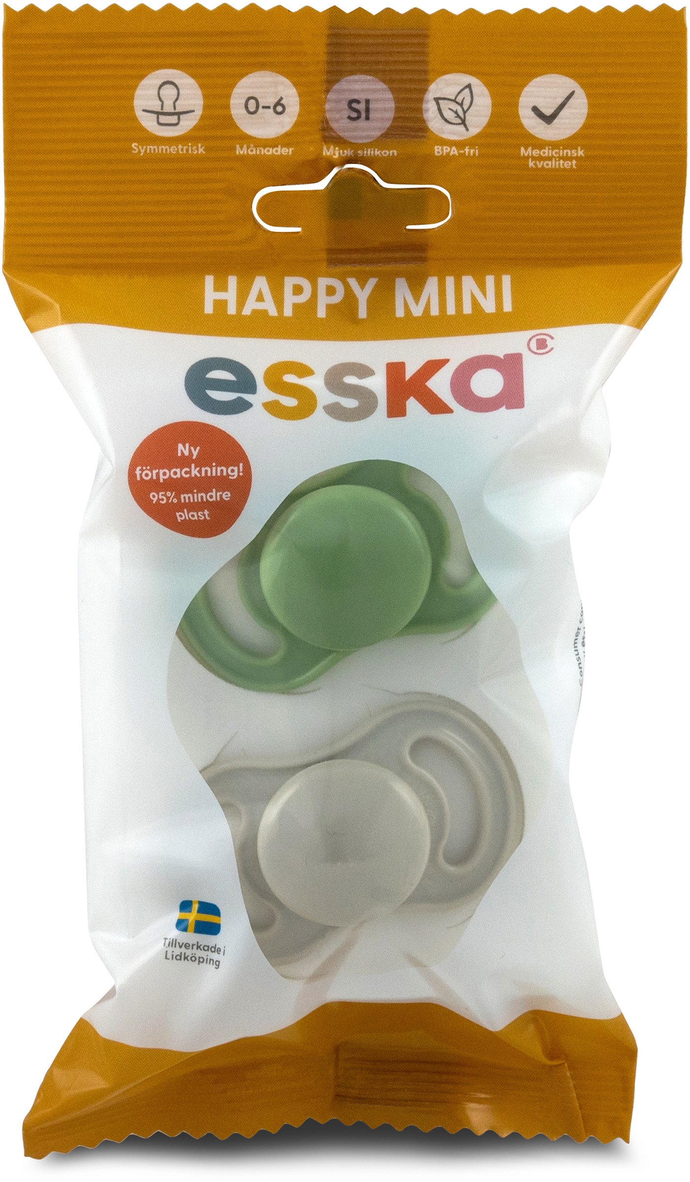 esska Happy Mini Nappar 0-6M Silikon 2 st - Olika färger