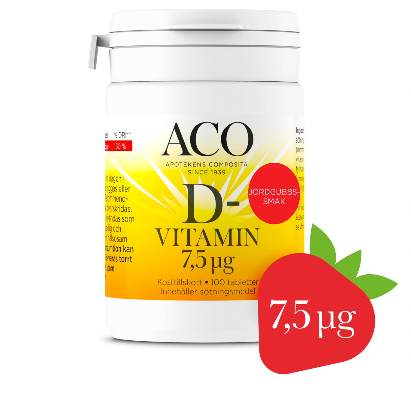 ACO D-vitamin 7,5 µg Jordgubbssmak 100 tabletter