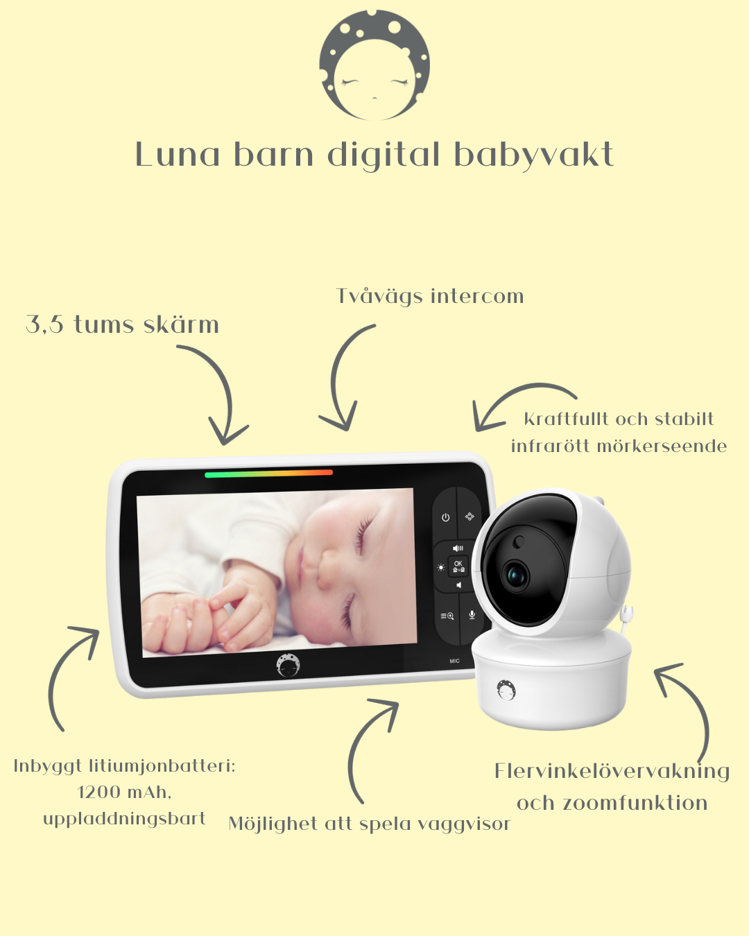Luna Bambini Baby Monitor Classic med 3,5" färgskärm