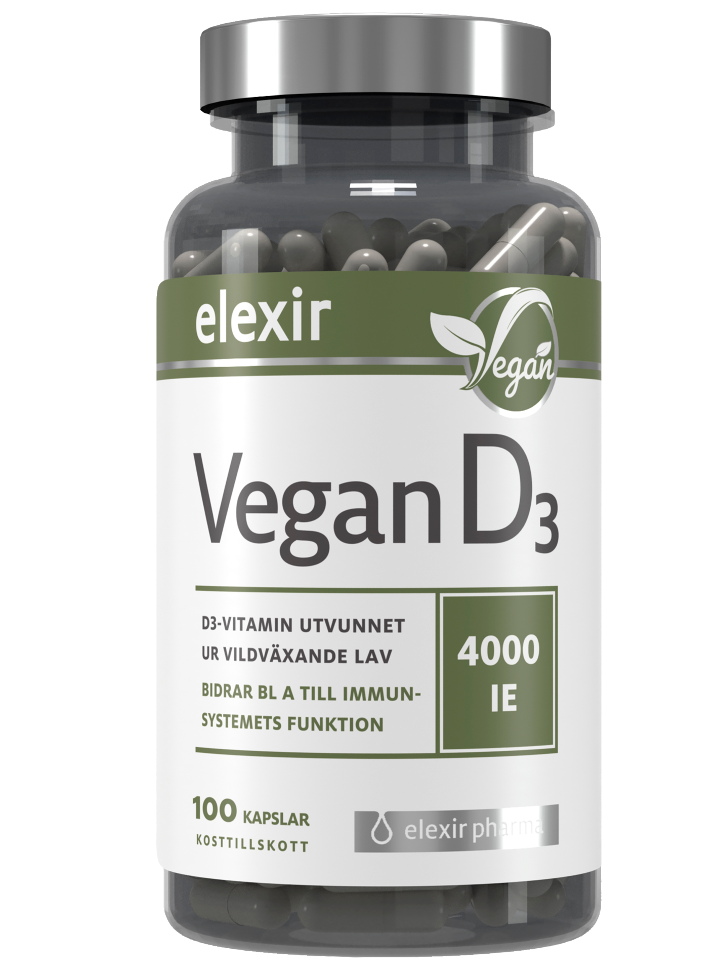 Elexir Pharma Vegan D3 100 kapslar