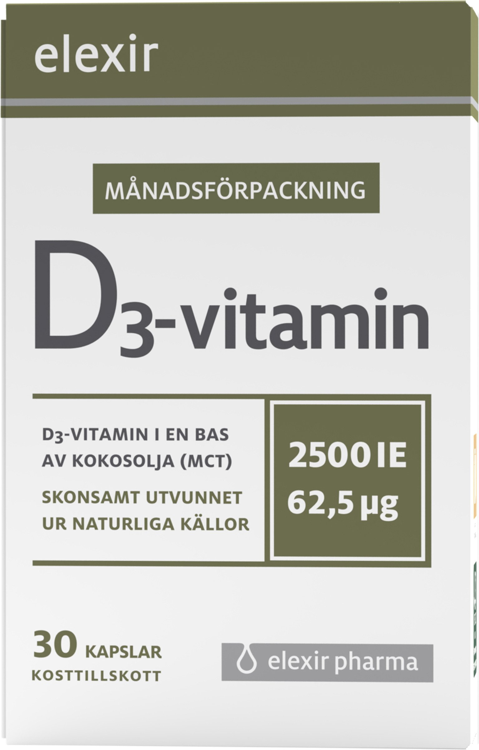 Elexir Pharma D3-vitamin 2500IE 30 kapslar