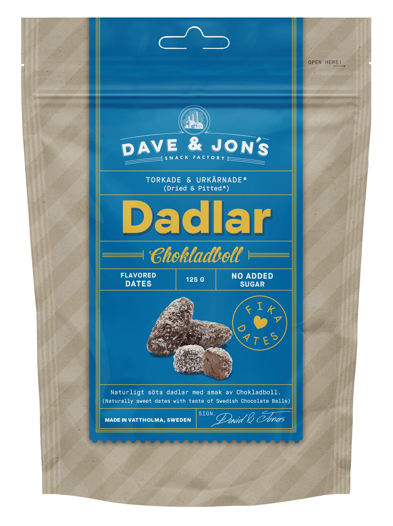 Dave & Jon's Dadlar Chokladboll 125g