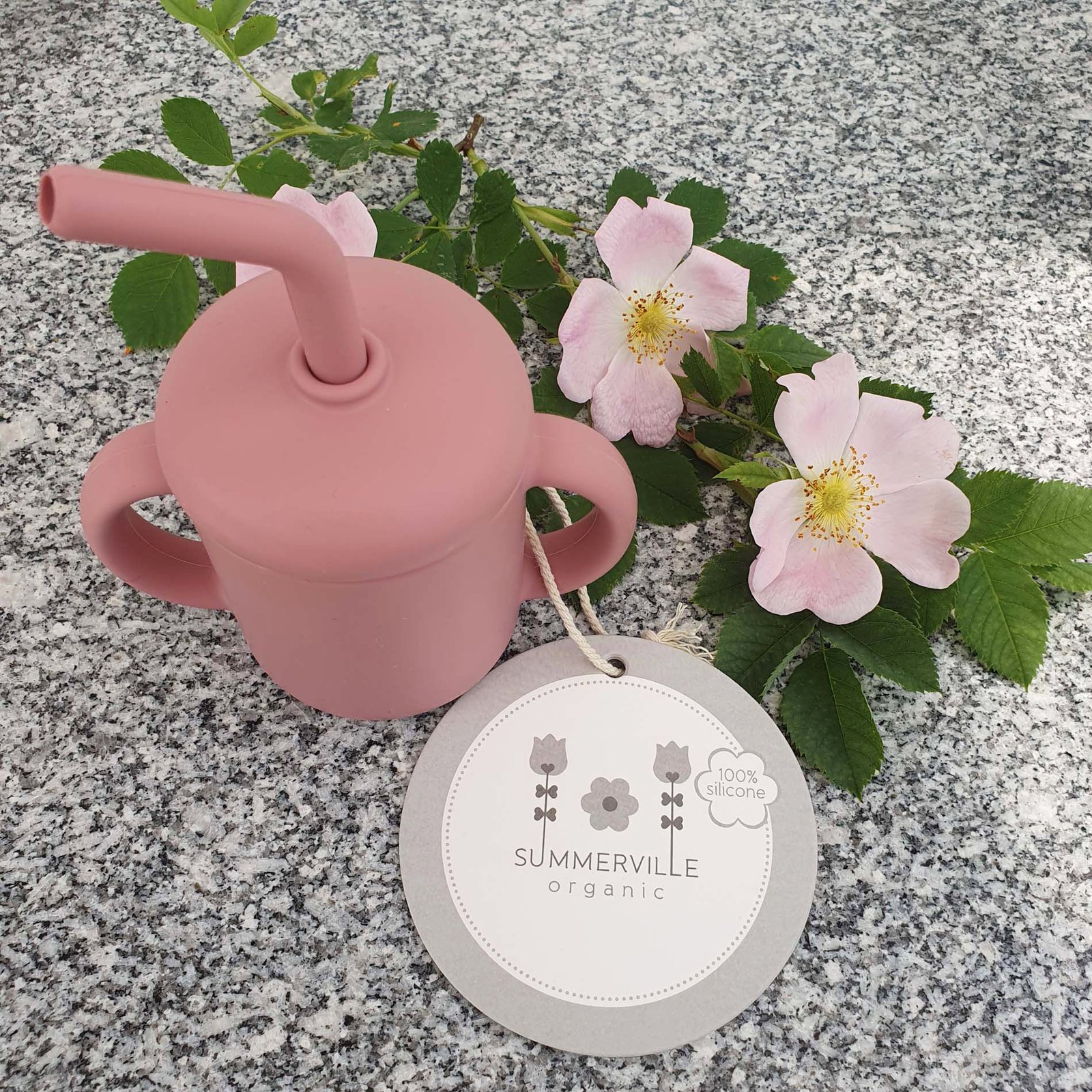 Silikonmugg med sugrör dusty rose