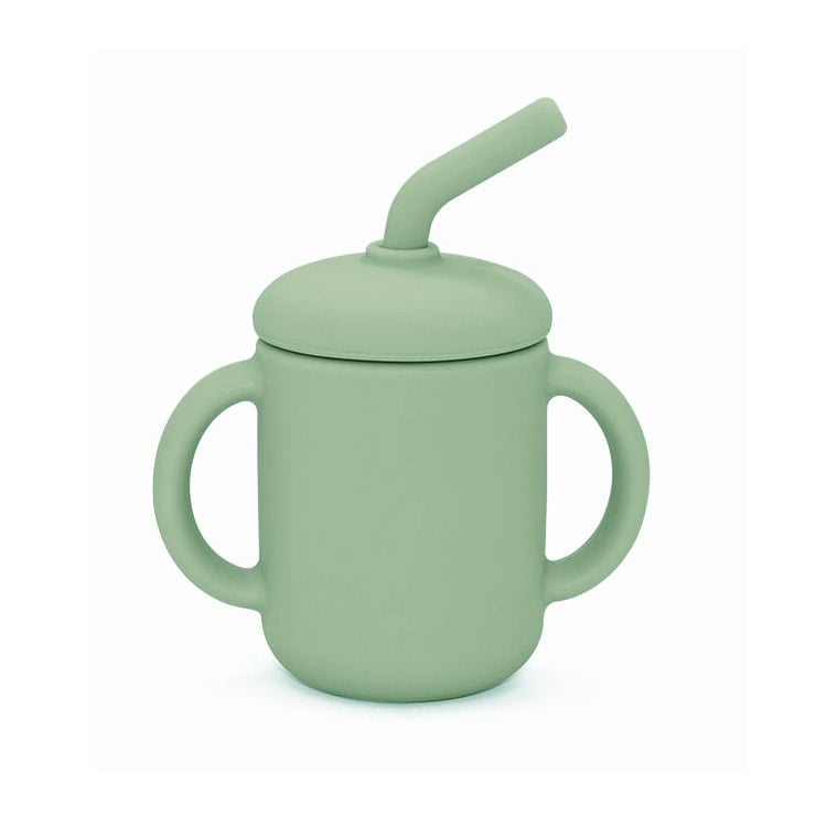 Silikonmugg med sugrör cameo green