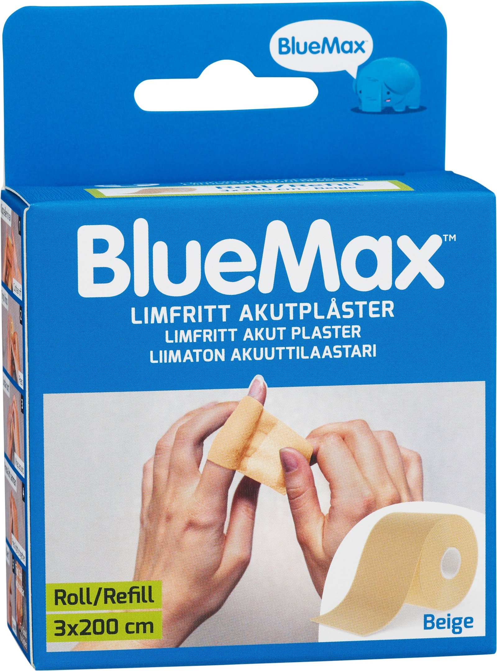 BlueMax Limfritt Akutplåster Refill 3x200cm Beige 1 st