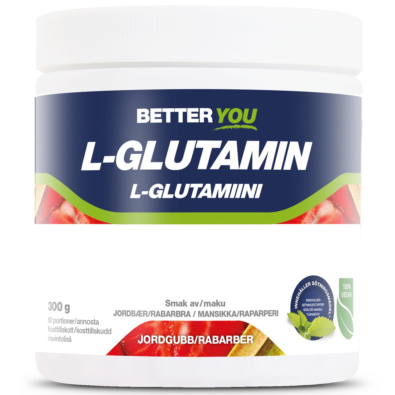 Better You Naturligt L-Glutamin 300 g - Jordgubb/Rabarber