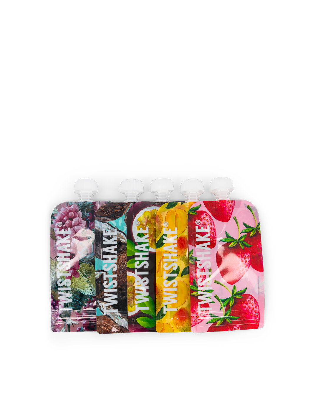 Twistshake 5x Squeeze Bag 220ml Mango Passion Fruit Strawberry Grape Coconut