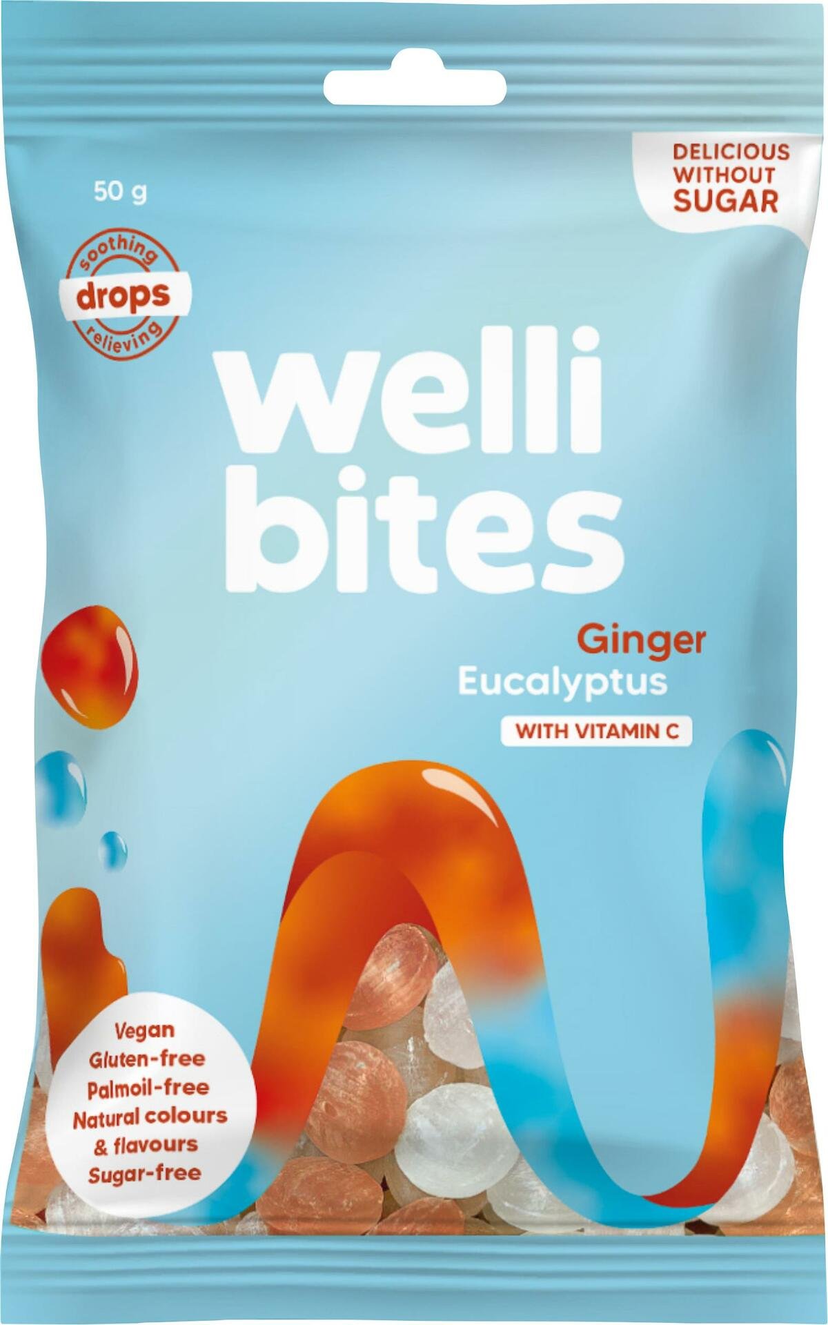 Wellibites Drops Ginger & Eucalyptus Vitamin C 50g