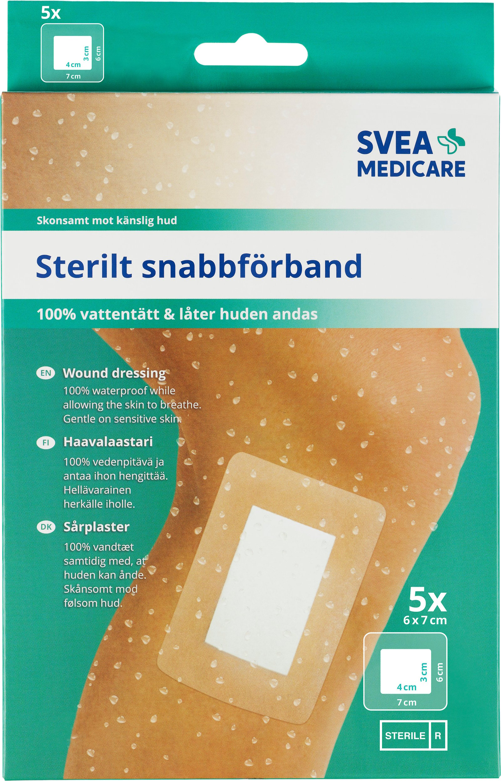 Svea Medicare 100% Vattentätt Sterilt Snabbförband 6 x 7 cm 5 st