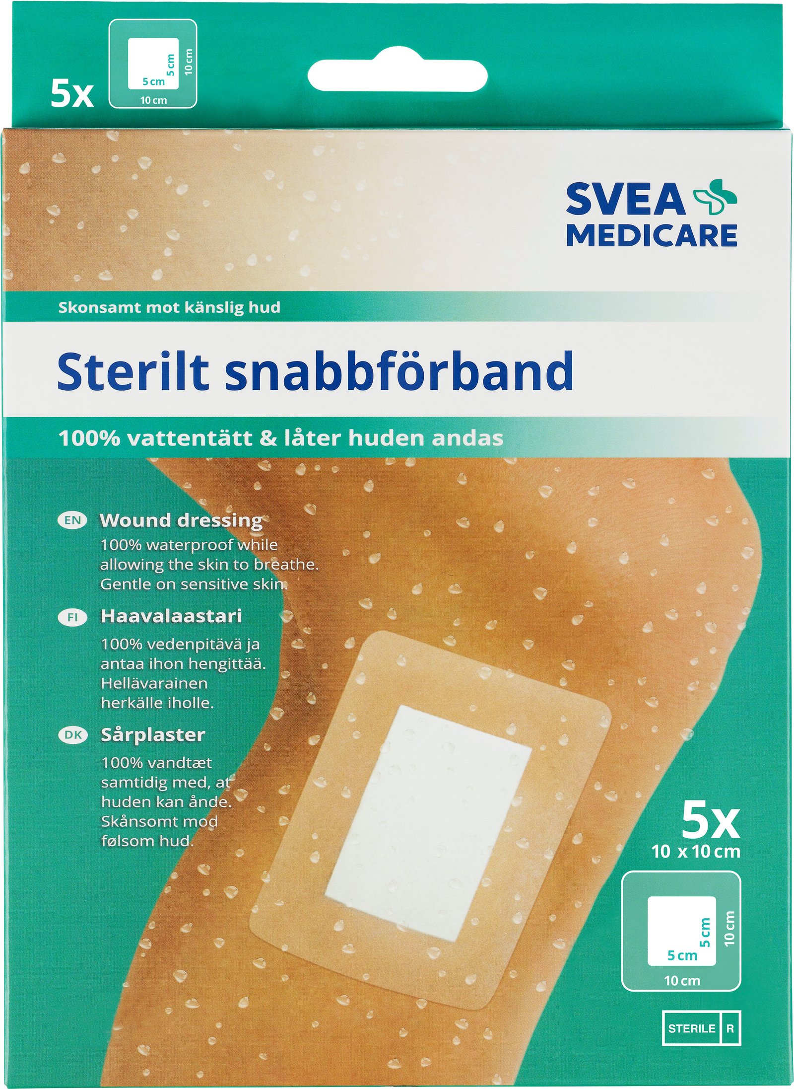 Svea Medicare 100% Vattentätt Sterilt Snabbförband 10 x 10 cm 5 st