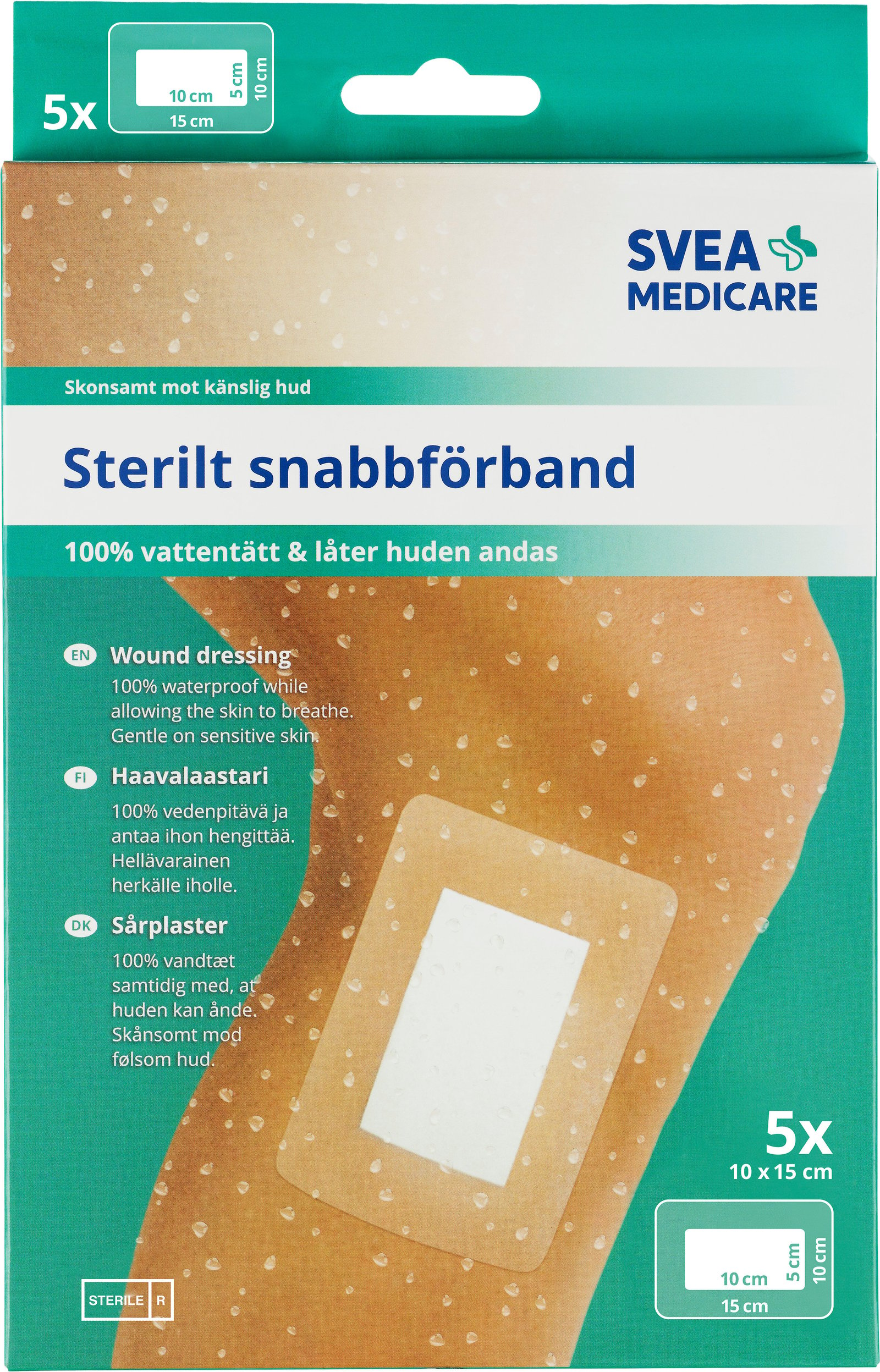 Svea Medicare 100% Vattentätt Sterilt Snabbförband 10 x 15 cm 5 st