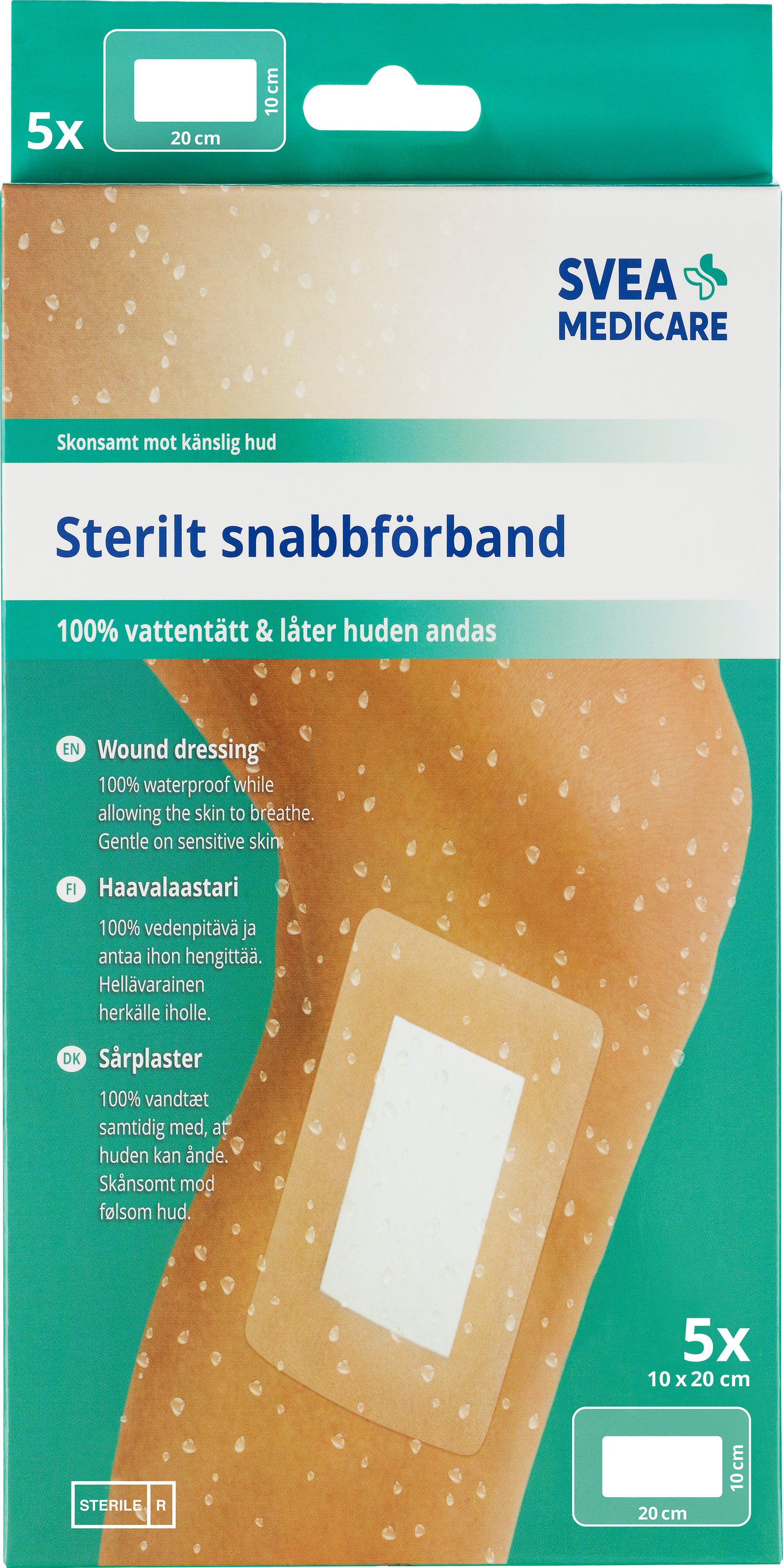 Svea Medicare 100% Vattentätt Sterilt Snabbförband 10 x 20 cm 5 st