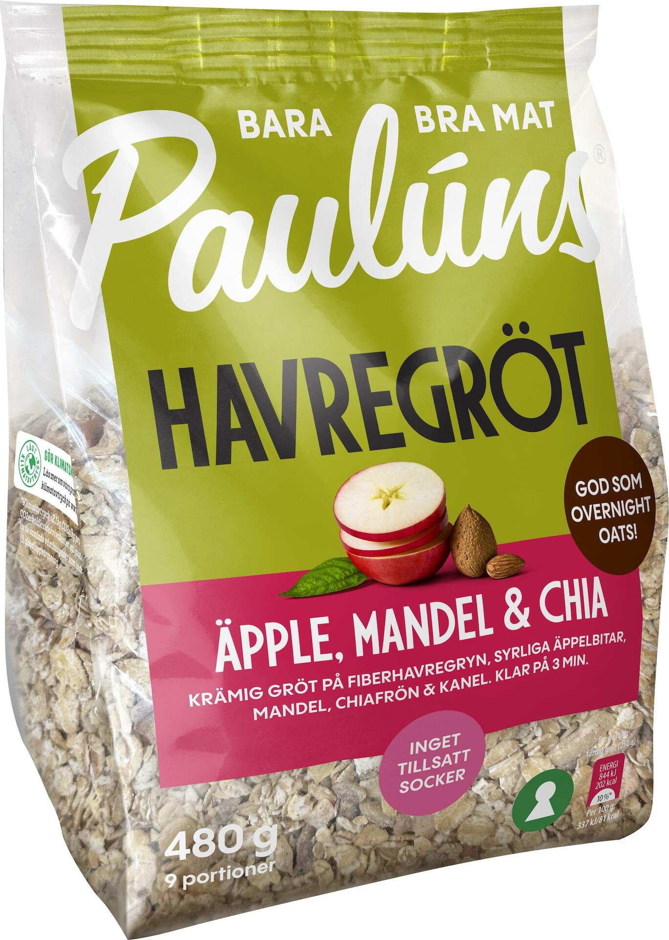 Paulúns Havregröt Äpple, Mandel & Chia 480g