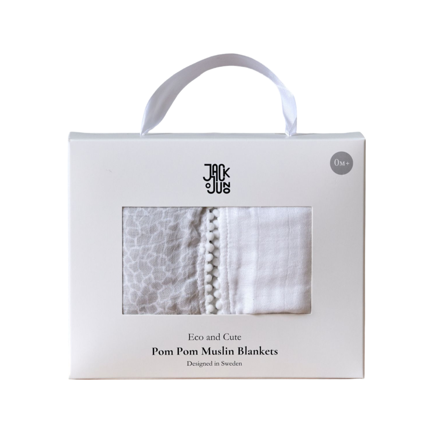 Jack o Juno Pom Pom Muslin Blankets Pearl & Giraffe Gray 2-pack