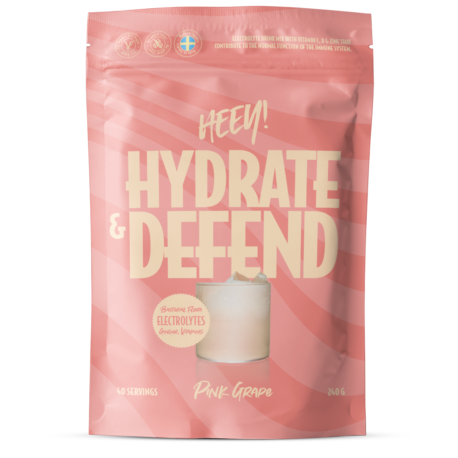 Heey! Hydrate & Defend Electrolytes + Immune Support Pink Grape 240 g