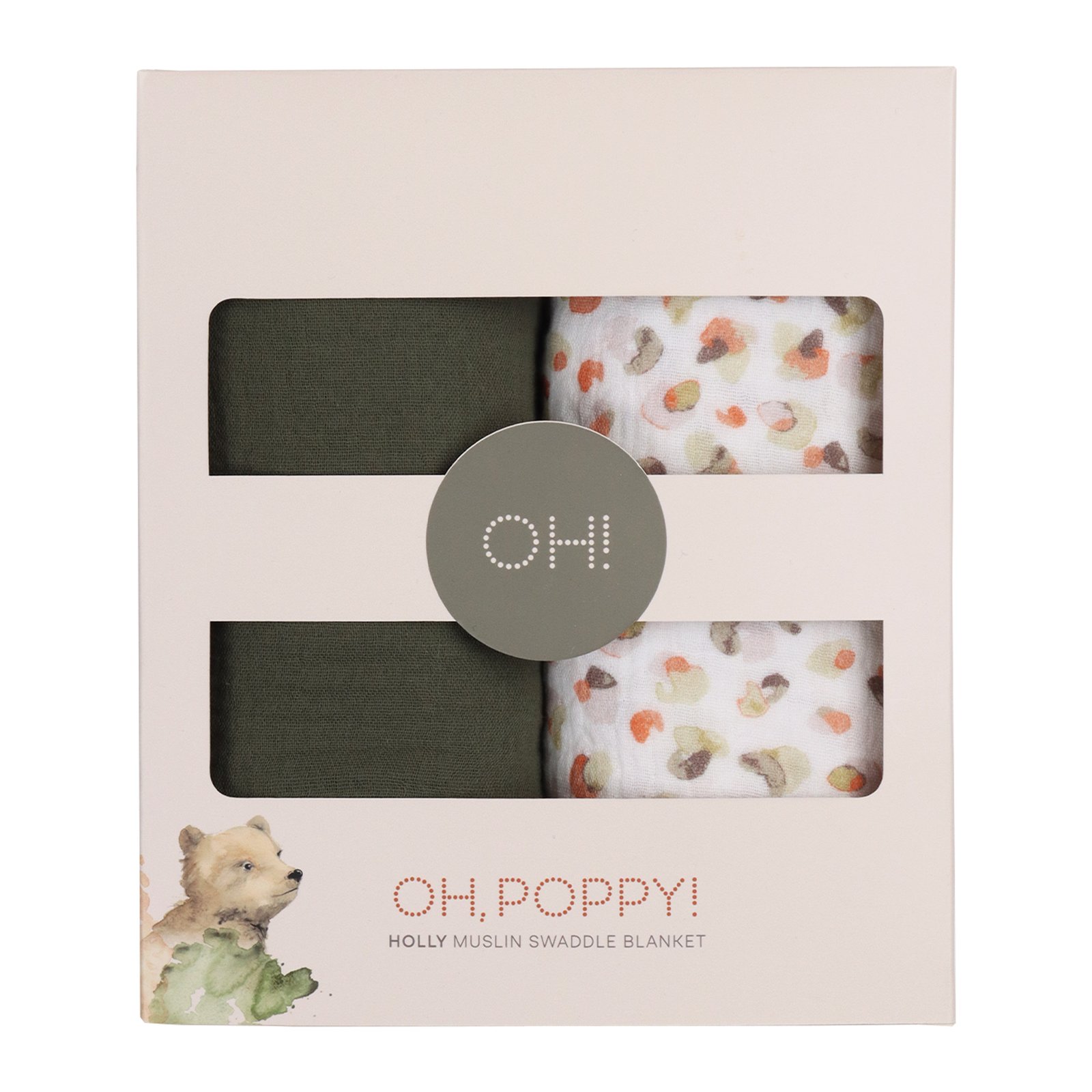 Oh, Poppy! Holly Muslin Swaddle Blanket Fresh Vanilla/Forest Green 2 st