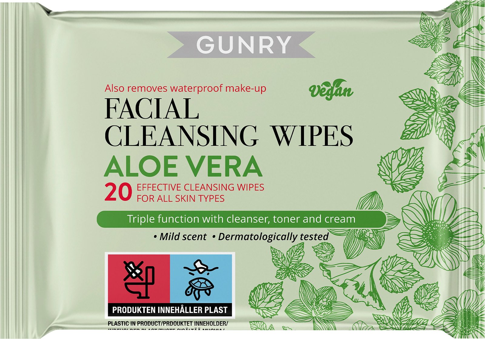 Gunry Aloe Vera Facial Cleansing Wipes 20 st