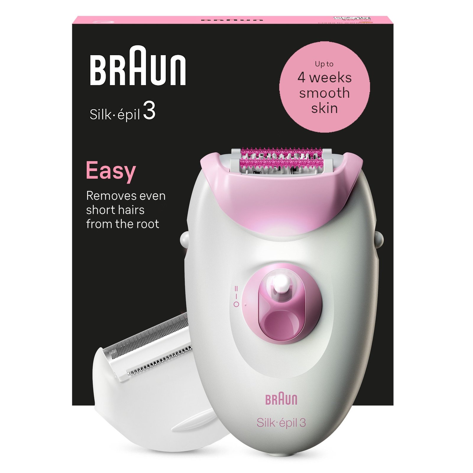 Braun Silk-épil 3, Epilator med sladd, för hårborttagning, med ladyshaver och trimmerkam 3-031, Rosa