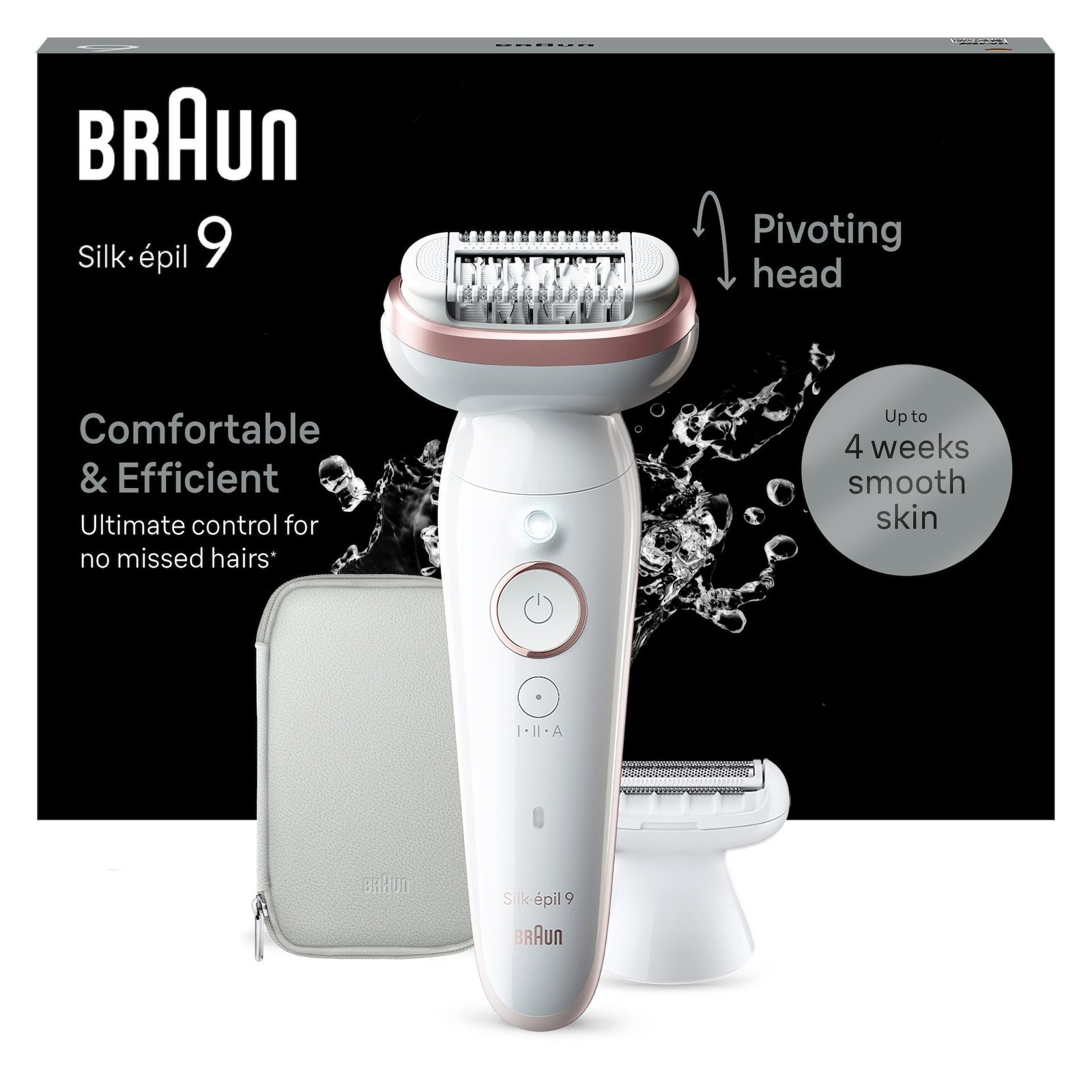 Braun Silk-épil 9 9-030 Epilator för enkel hårborttagning, rörligt huvud, lady shaver, Vit/Flamingo