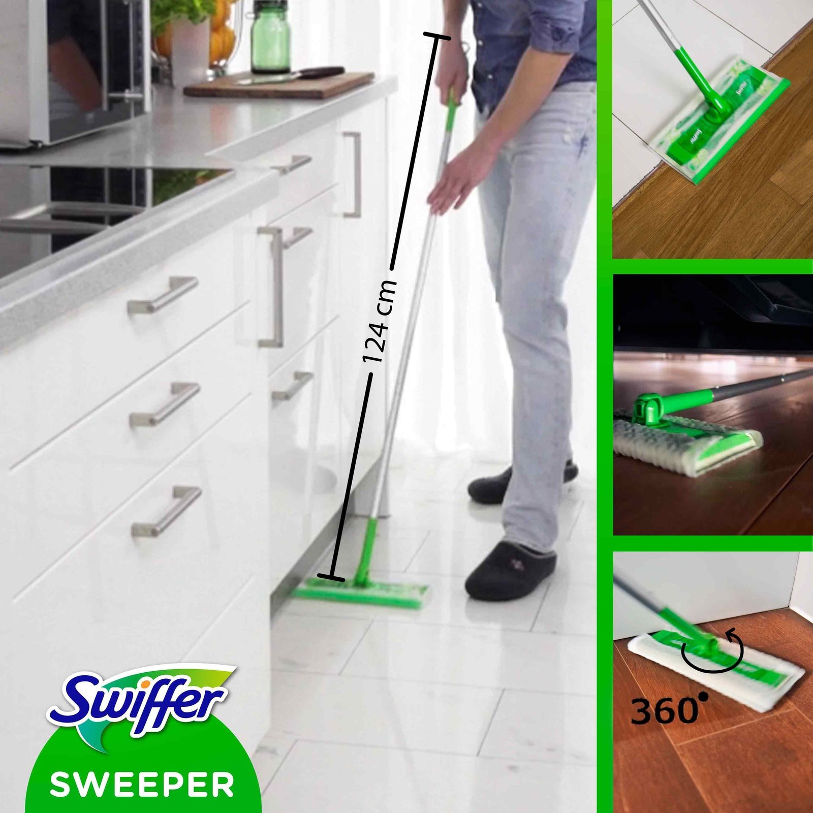 Swiffer Sweeper Startkit 1 mopp, 8 torra rengöringsdukar & 3 fuktiga golvdukar
