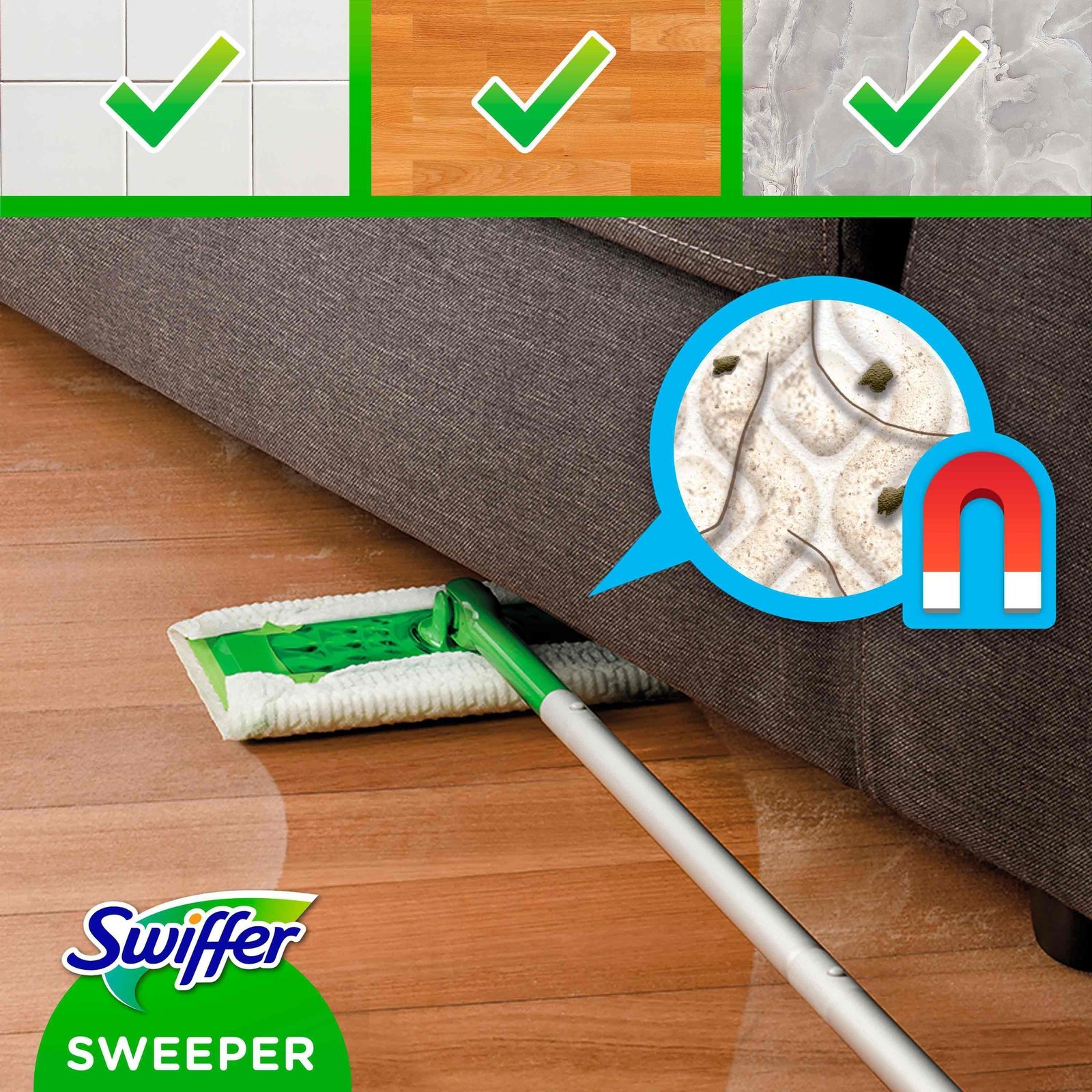 Swiffer Sweeper Startkit 1 mopp, 8 torra rengöringsdukar & 3 fuktiga golvdukar