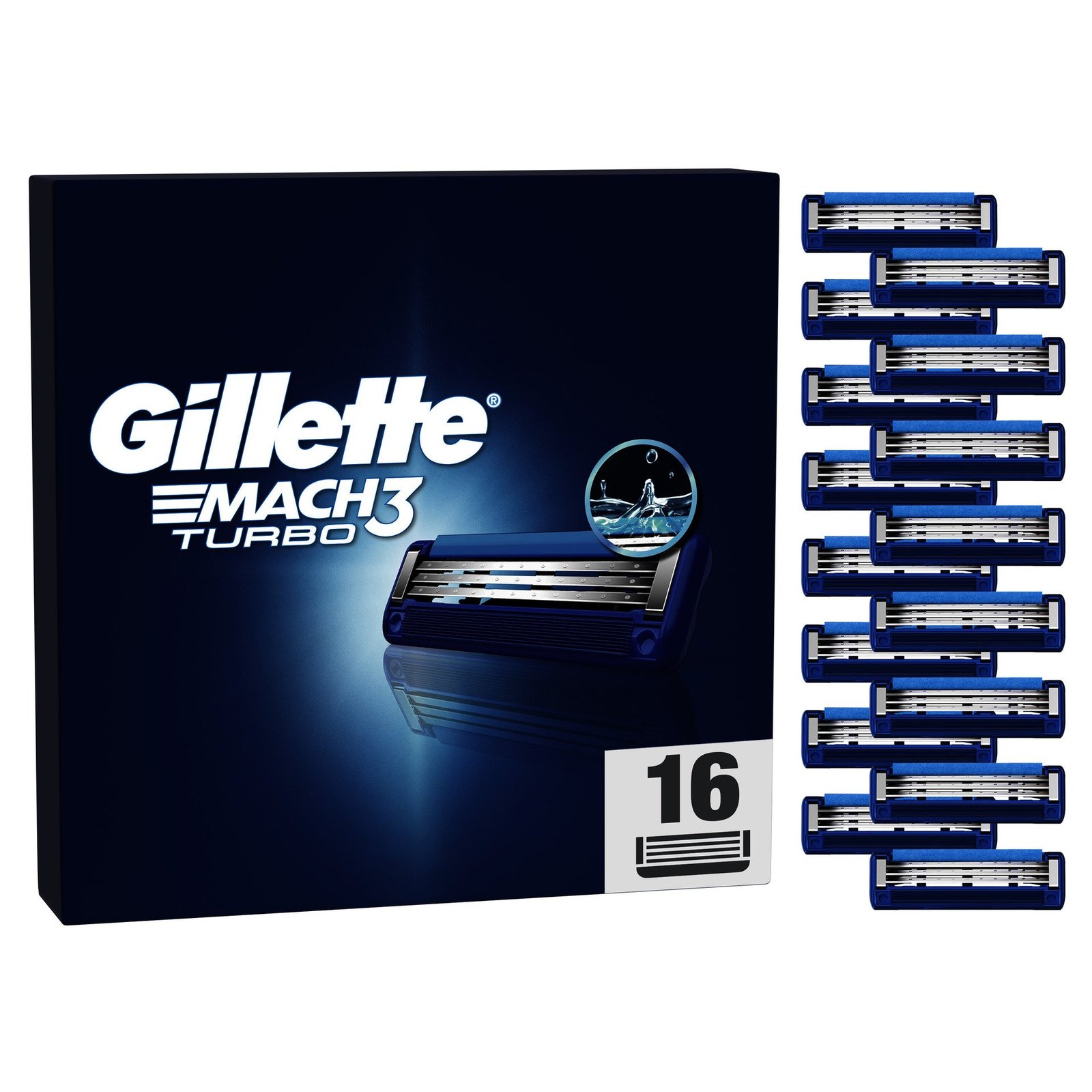 Gillette Mach3 Turbo rakblad för män, 16 st