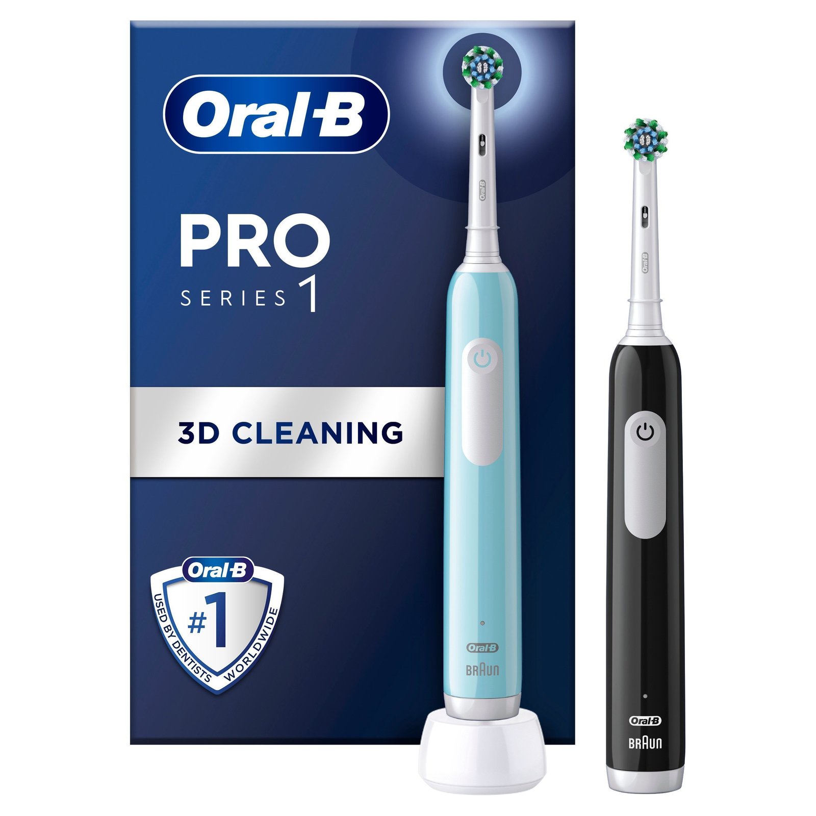 Oral-B Pro 1 Duopack, blå och svart eltandborste, 2 tandborsthuvuden