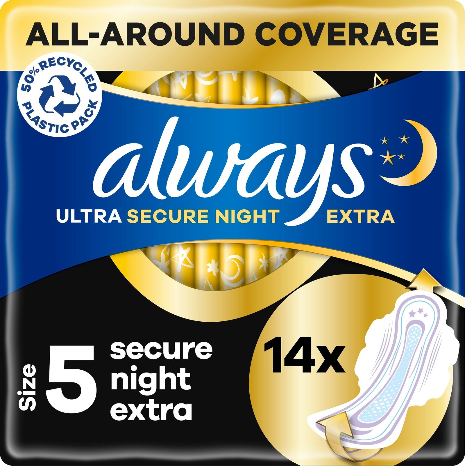 Always Ultra Secure Night Extra (Storlek 5) Bindor med vingar 14 st