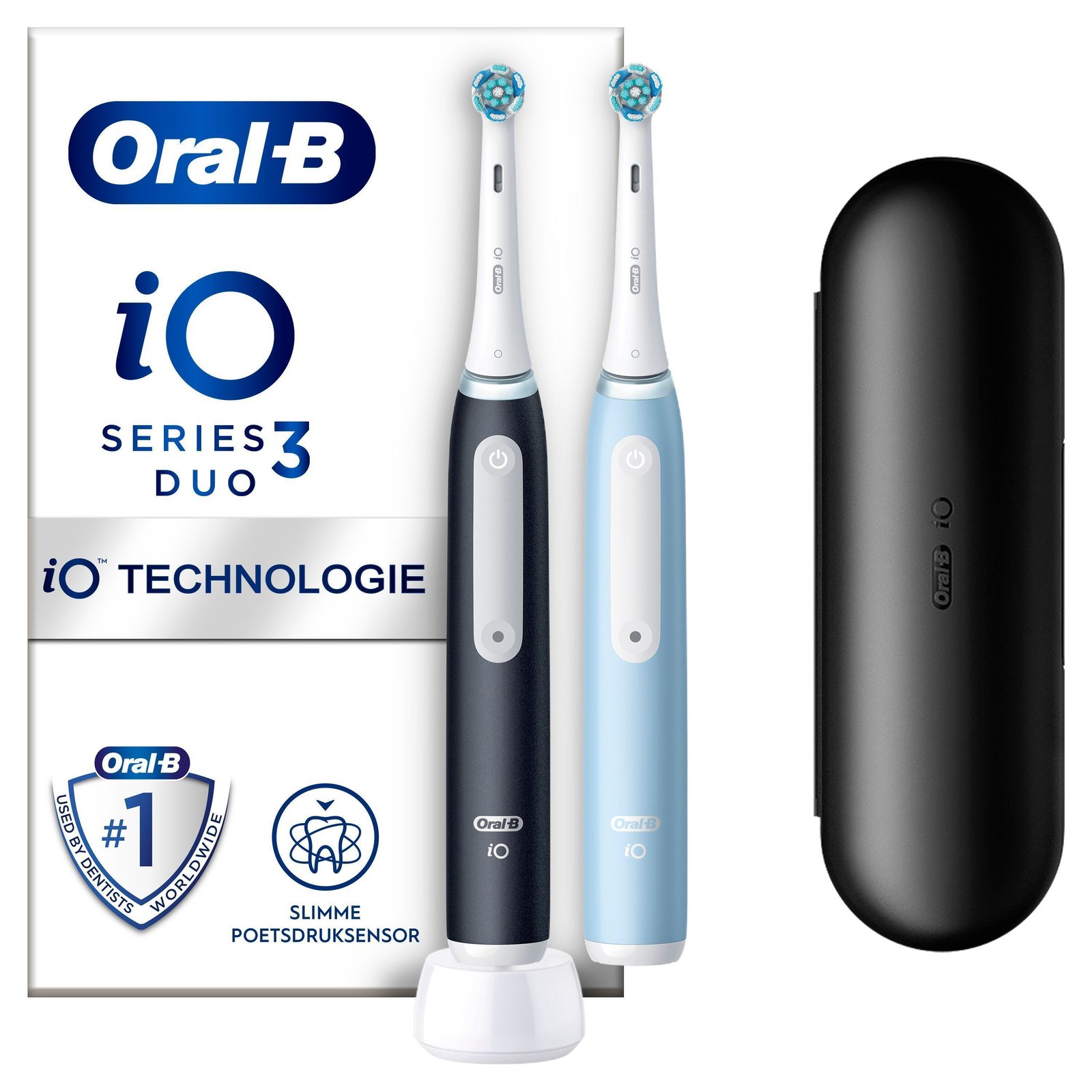Oral-B iO 3 Duopack 2 eltandborstar, 2 huvuden, 1 resefodral