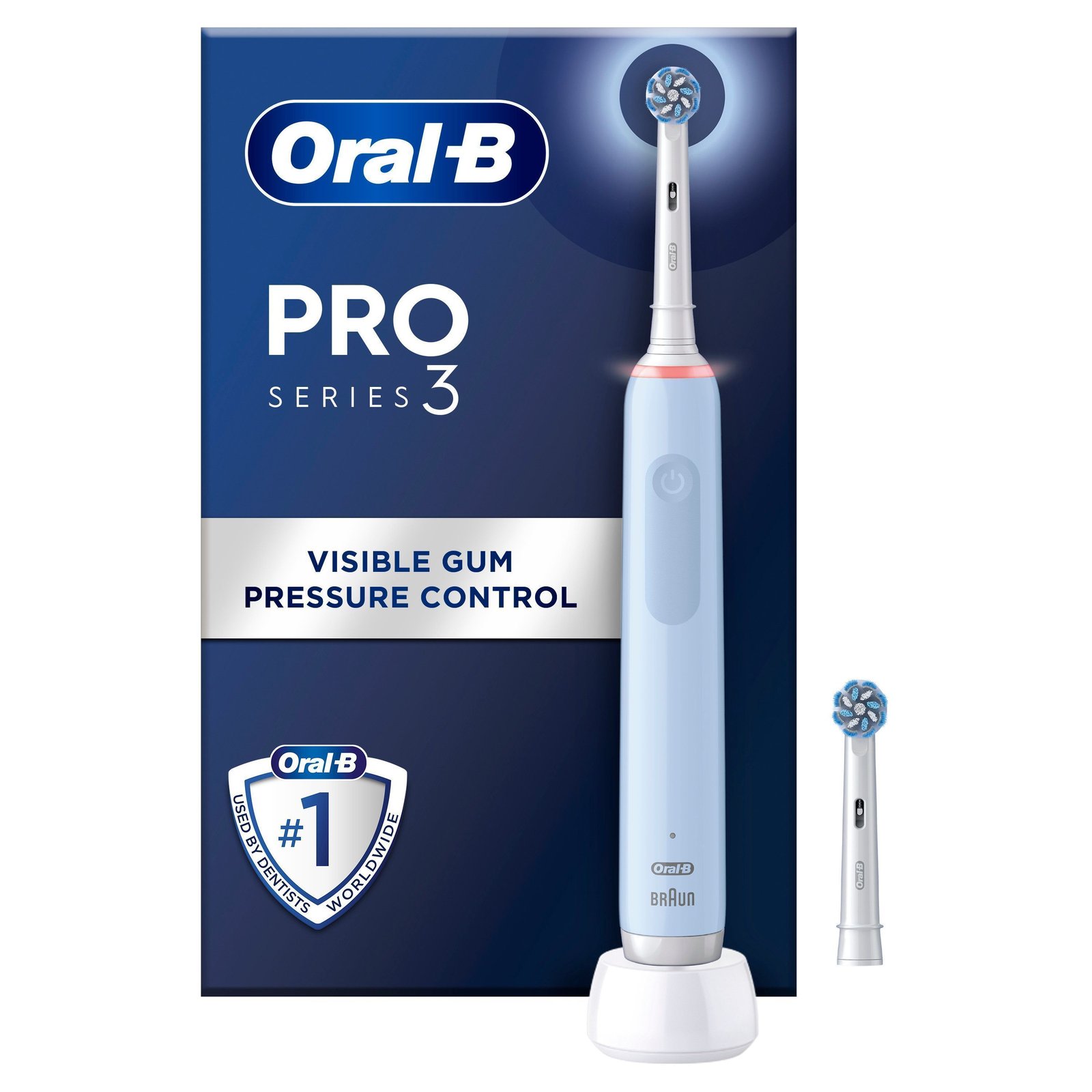 Oral-B Pro 3 Blå eltandborste, 2 Extra Sensitive huvuden