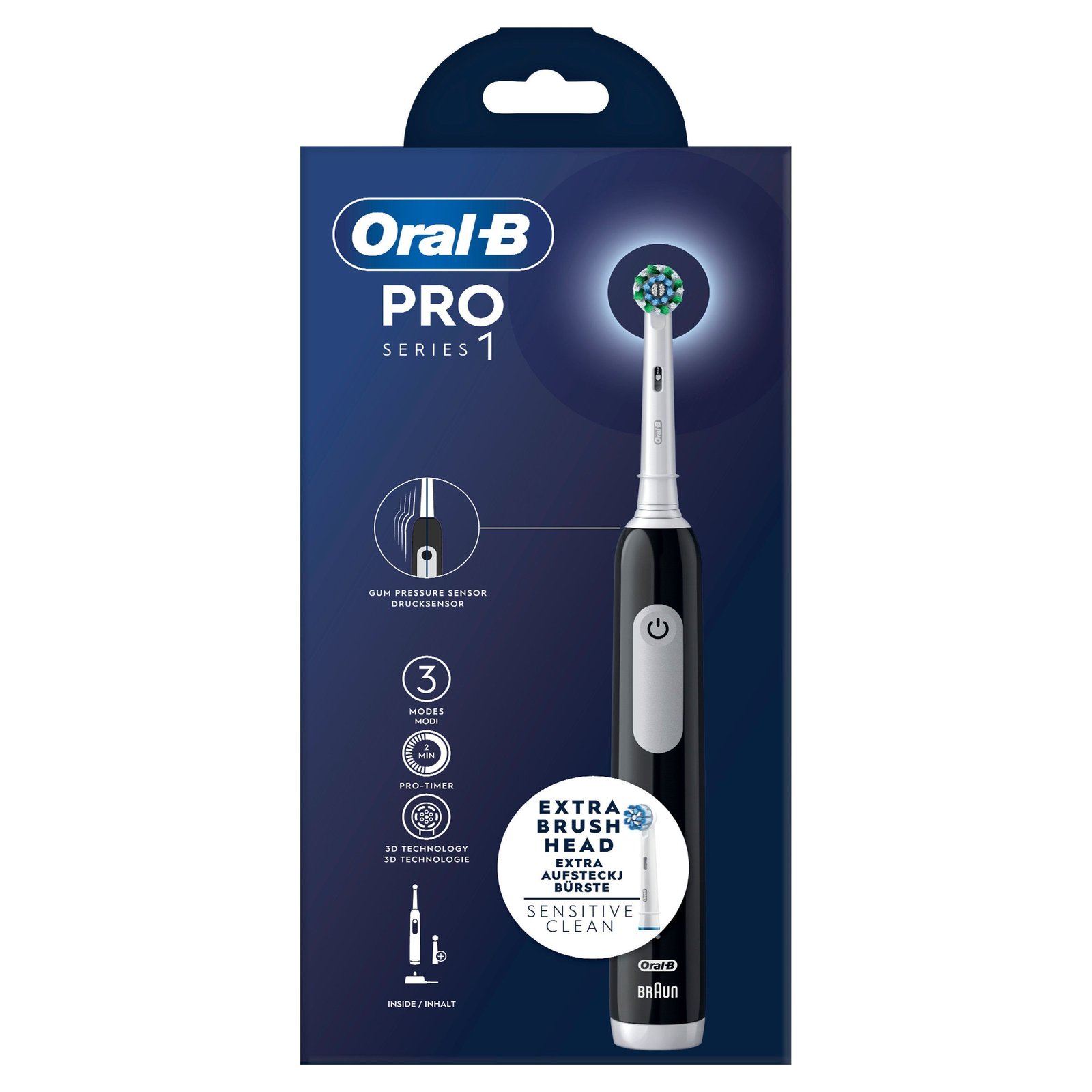 Oral-B Pro 1 Svart eltandborste, 2 huvuden