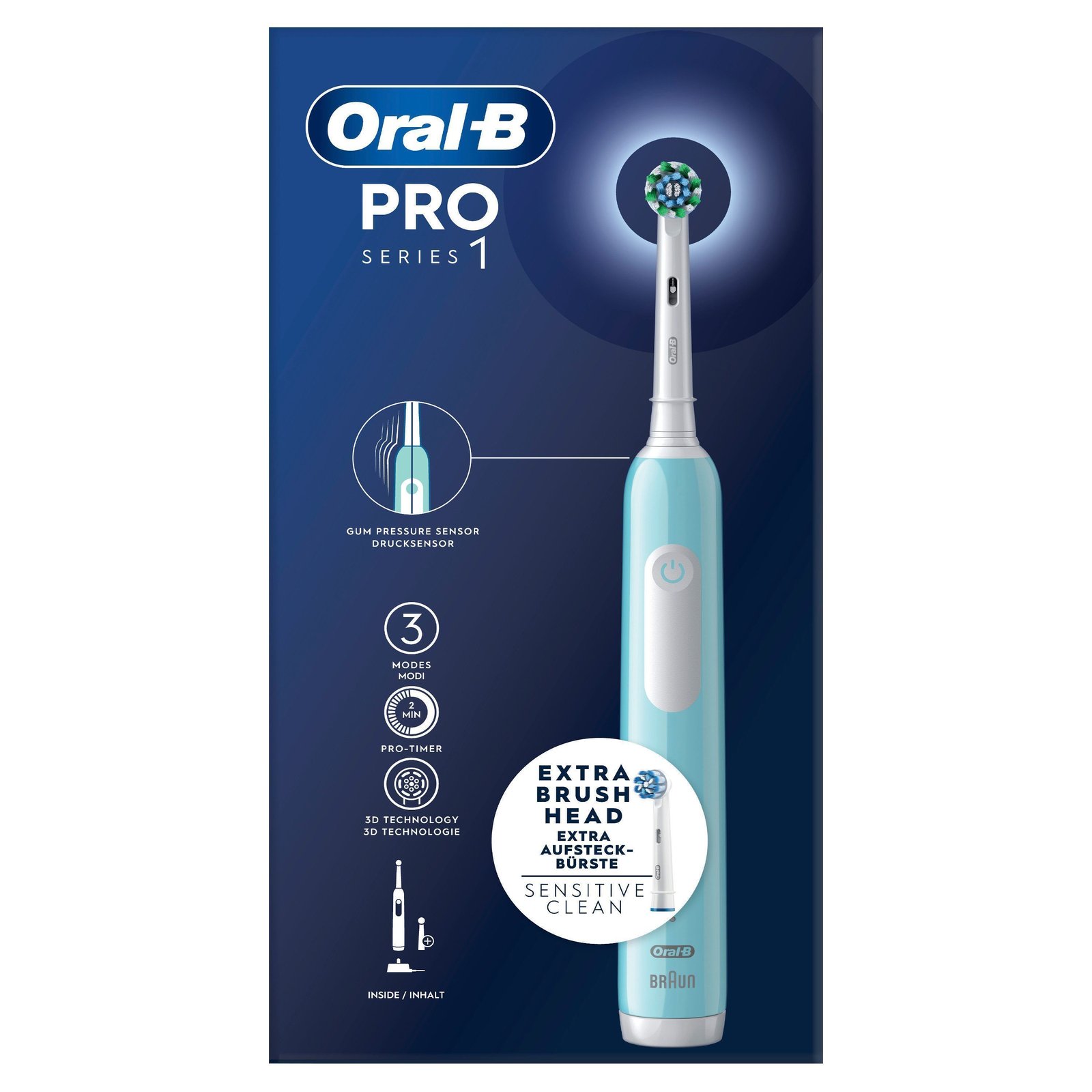 Oral - B Pro 1, Blå eltandborste med 2 huvuden