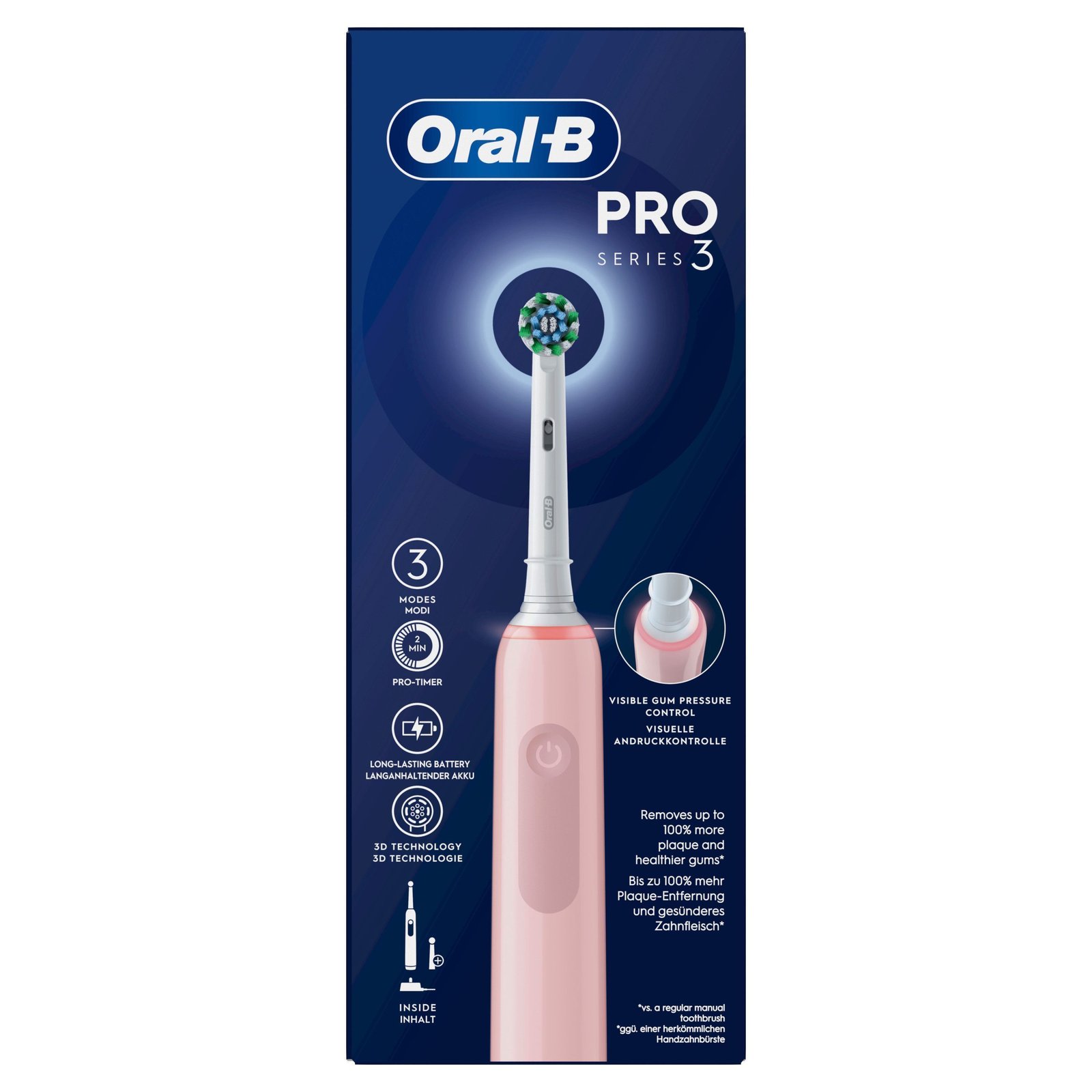 Oral-B Pro 3 Rosa eltandborste, 2 Cross Action
