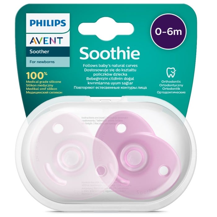 Philips Avent Curved Soothie 0-6 Månader Framboise/Pink 2 st