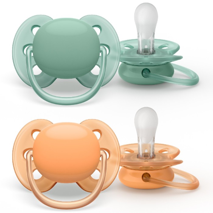 Philips Avent Ultra Soft Napp 0-6 Månader Silikon Grön/Orange 2 st