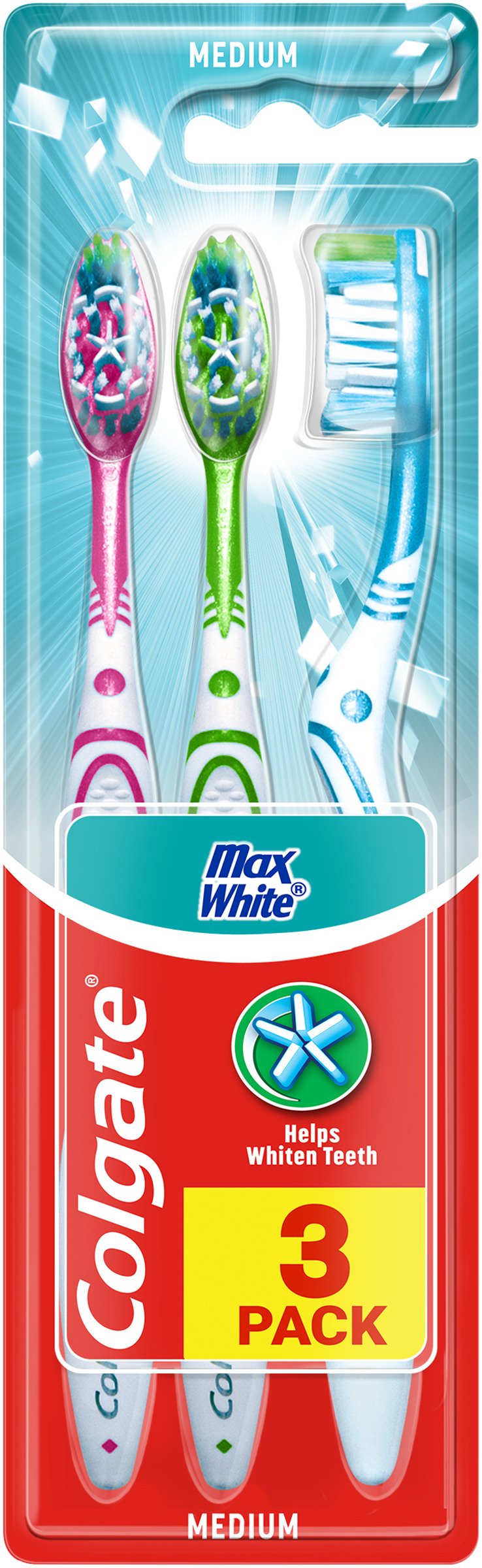 Colgate Max White Tandborstar Medium 3-pack - Olika färger